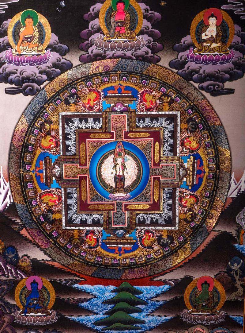 1000 Arm Avalokiteshvara Mandala Handmade Thangka for Home decor and meditational practice