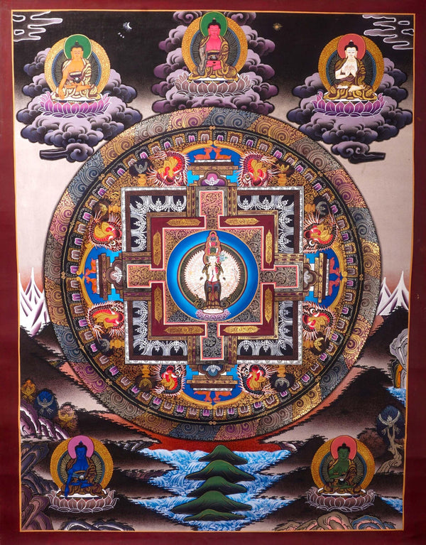 1000 Arm Avalokiteshvara Mandala Handmade Thangka for Home decor and meditational practice
