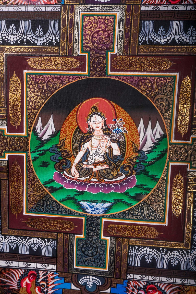 Handmade White Tara Mandala Thangka by Lamas of Nepal 