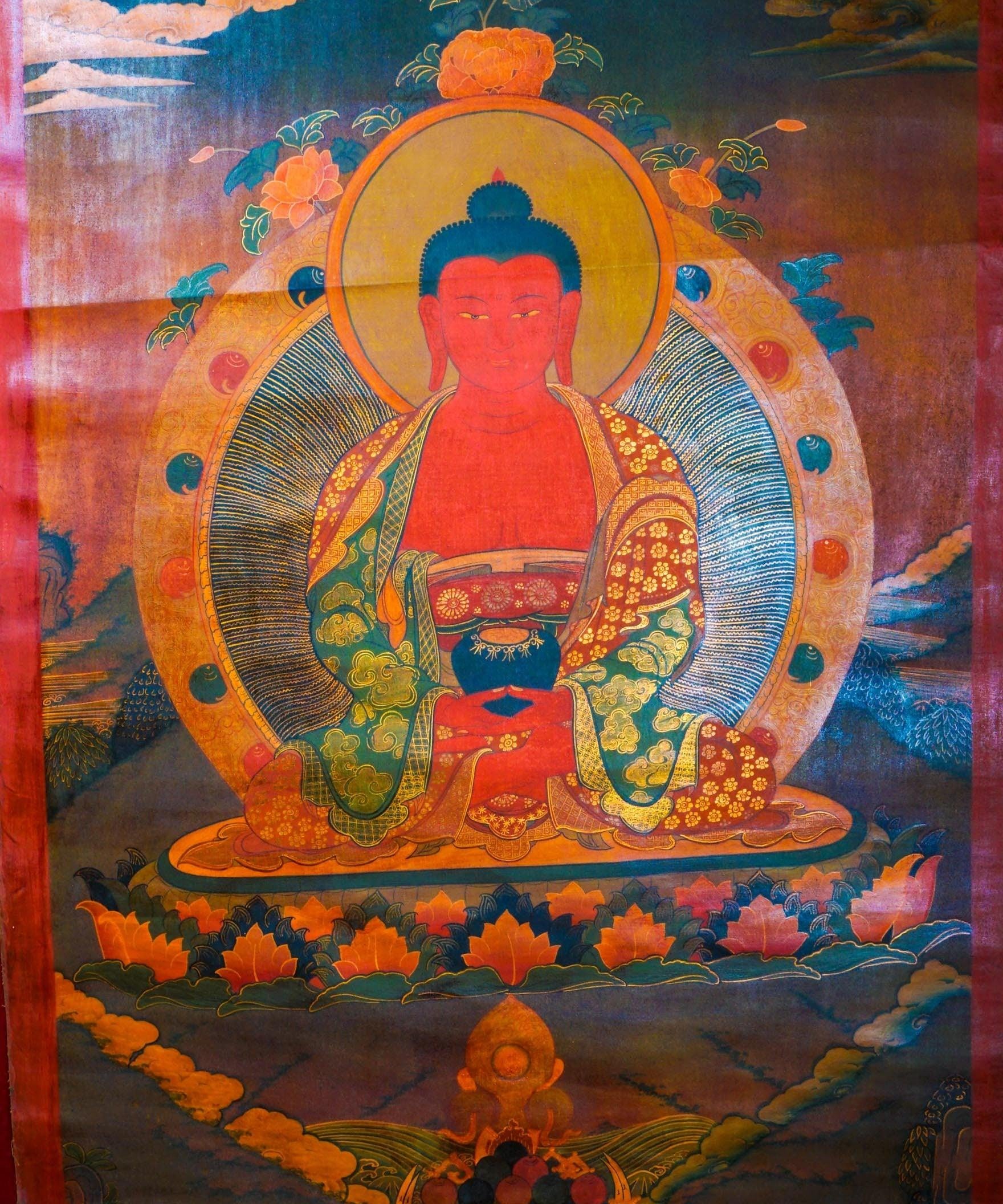Antique Amitabha buddha thangka painting