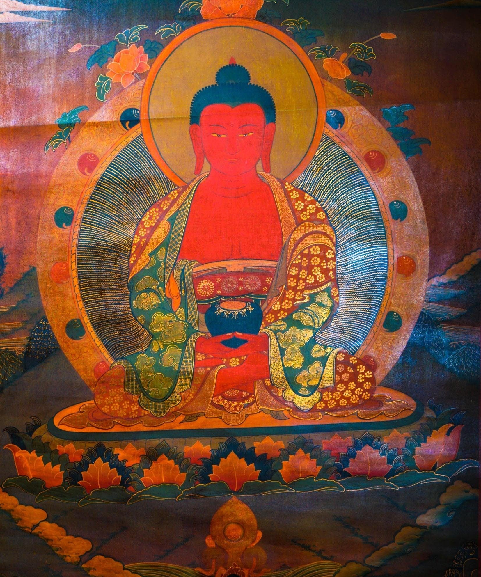 Antique Amitabha buddha thangka painting