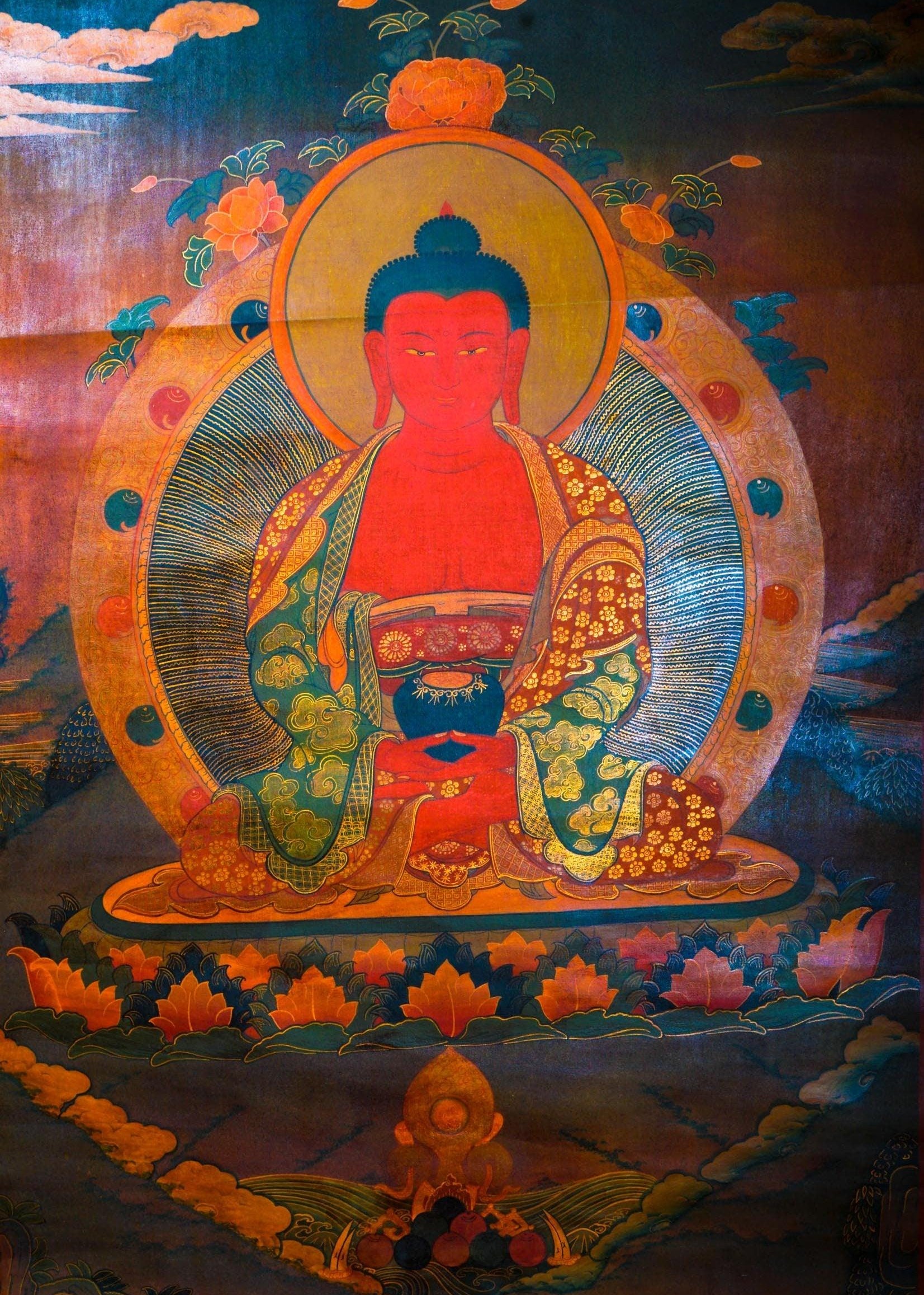 Antique Amitabha buddha thangka painting