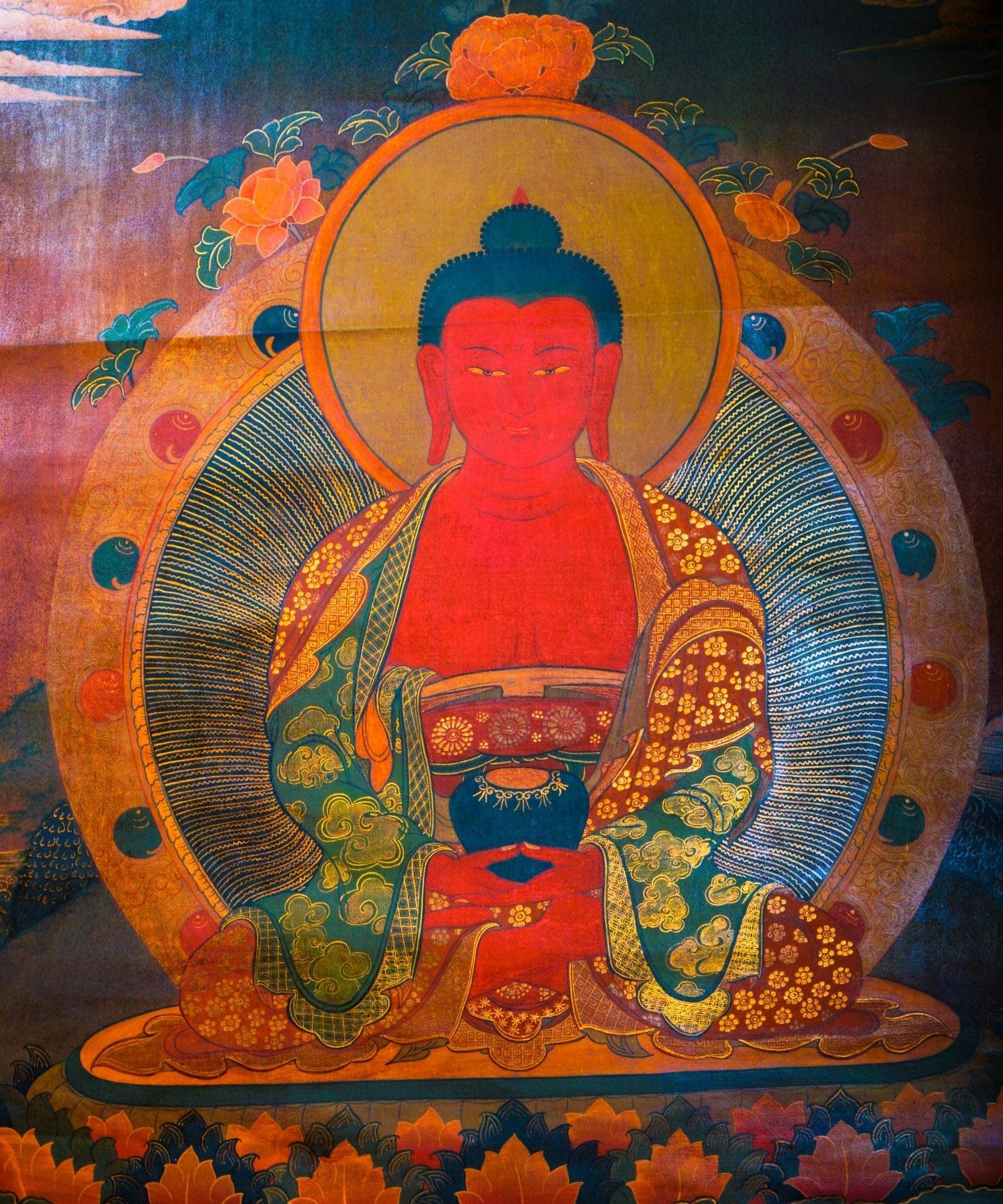 Antique Amitabha buddha thangka painting