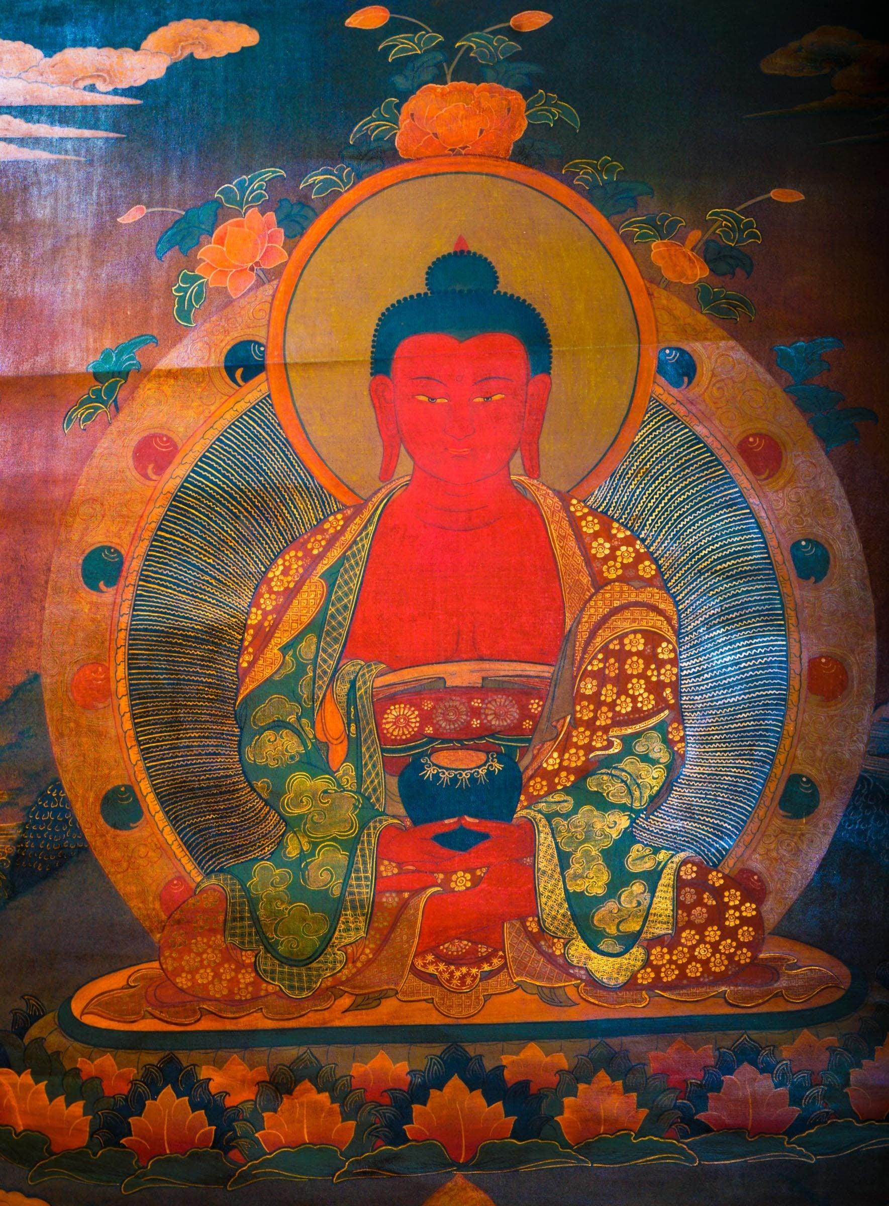 Antique Amitabha buddha thangka painting