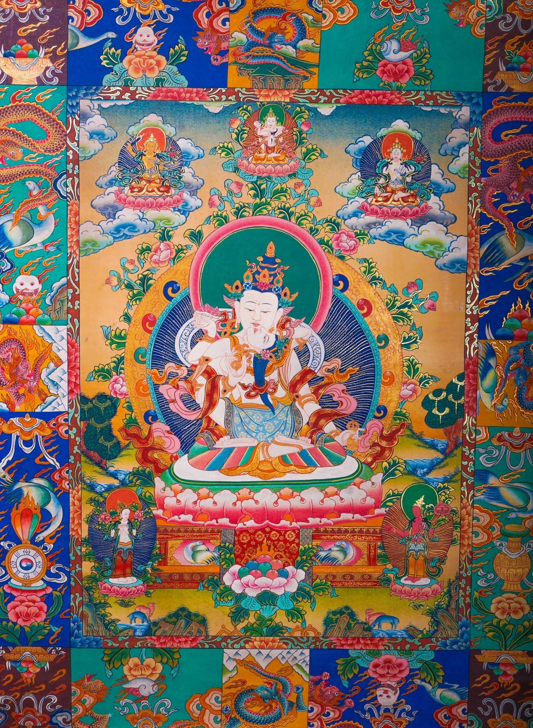 Premium Quality Vajrasattva Thangka Painting made by Lamas of Nepal