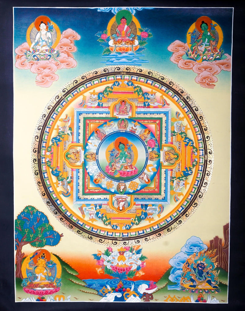 Green Tara Mandala Thangka for home decorations and chakra cleansing