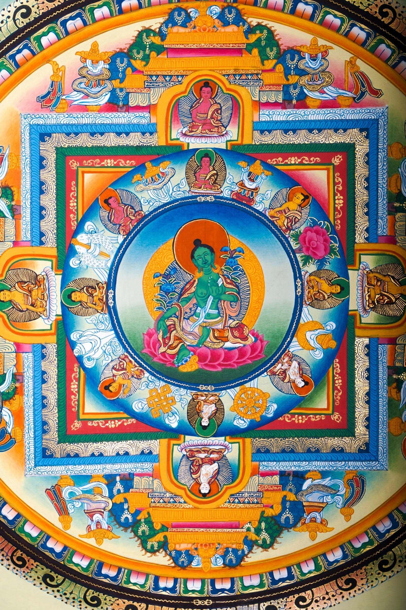 Green Tara Mandala Thangka for home decorations and chakra cleansing