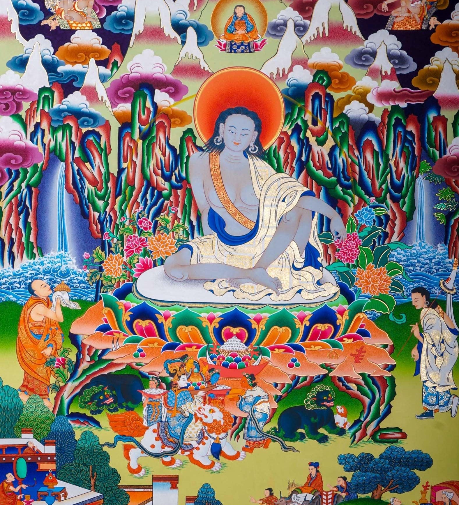 Hand painted Milarepa Thangka Painting for Spiritual gift and chakra cleansing 