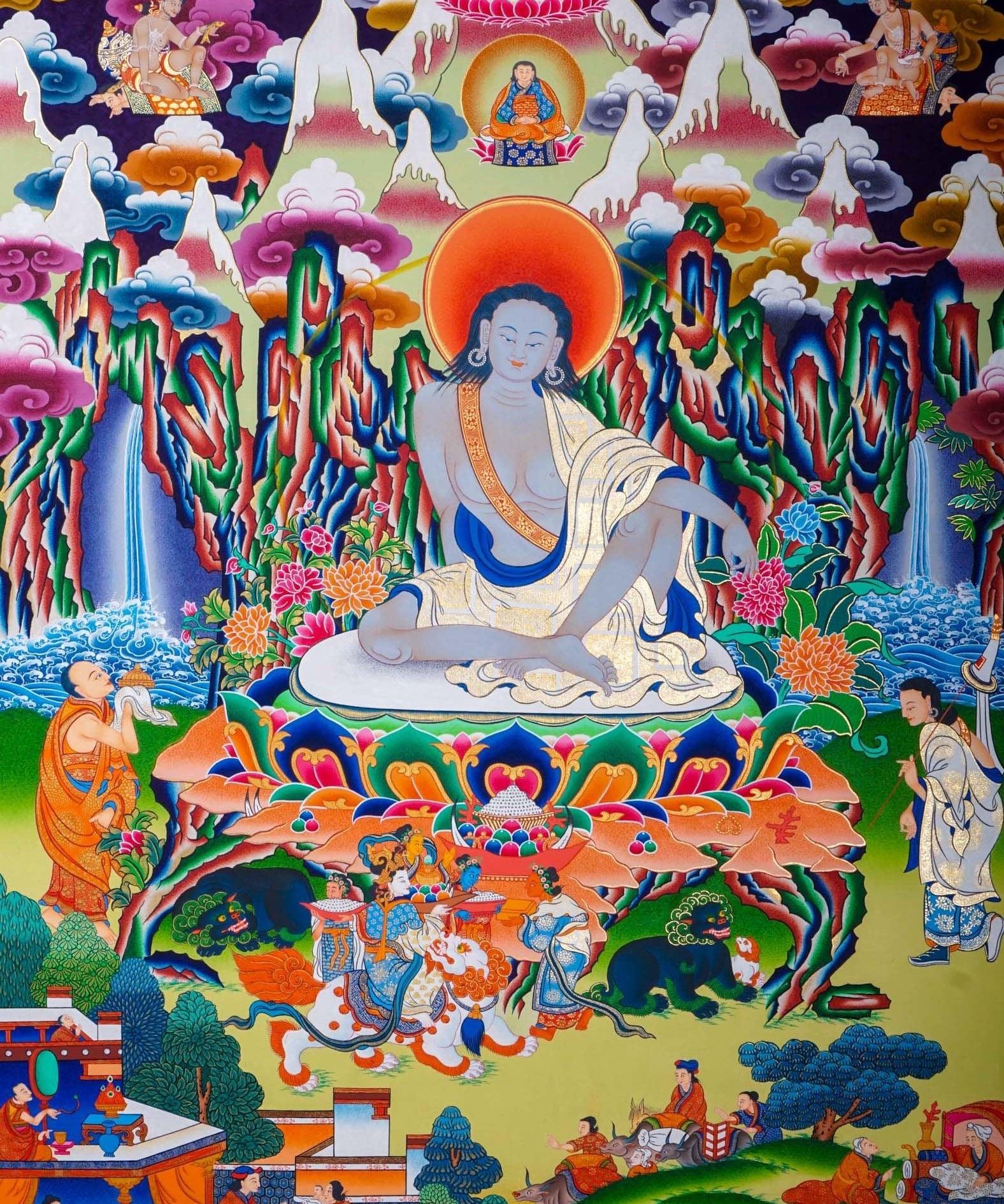 Hand painted Milarepa Thangka Painting for Spiritual gift and chakra cleansing 