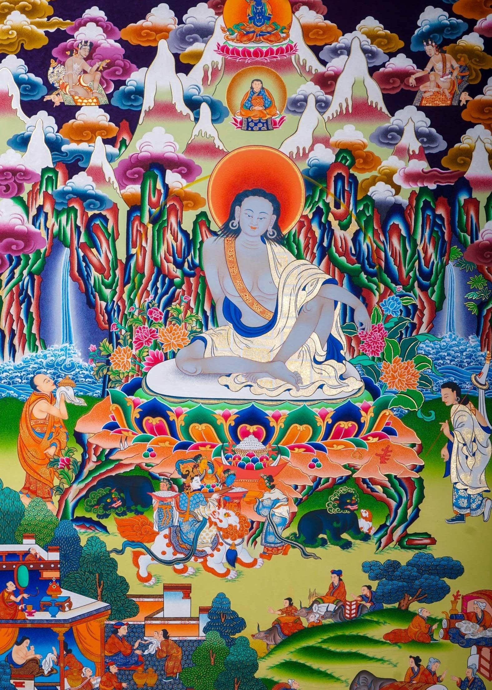 Hand painted Milarepa Thangka Painting for Spiritual gift and chakra cleansing 