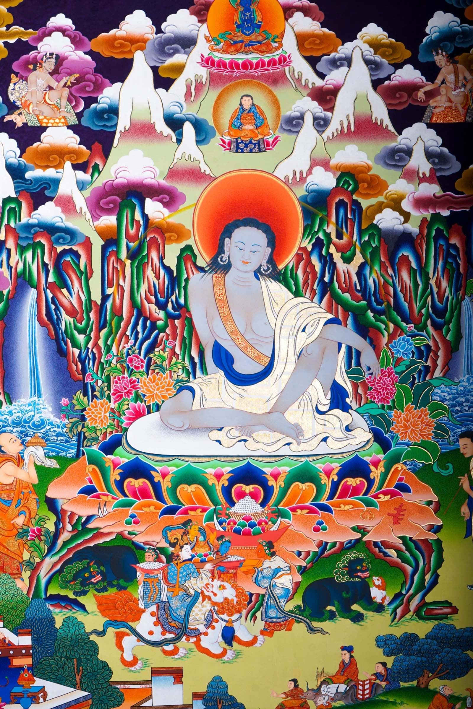Hand painted Milarepa Thangka Painting for Spiritual gift and chakra cleansing 