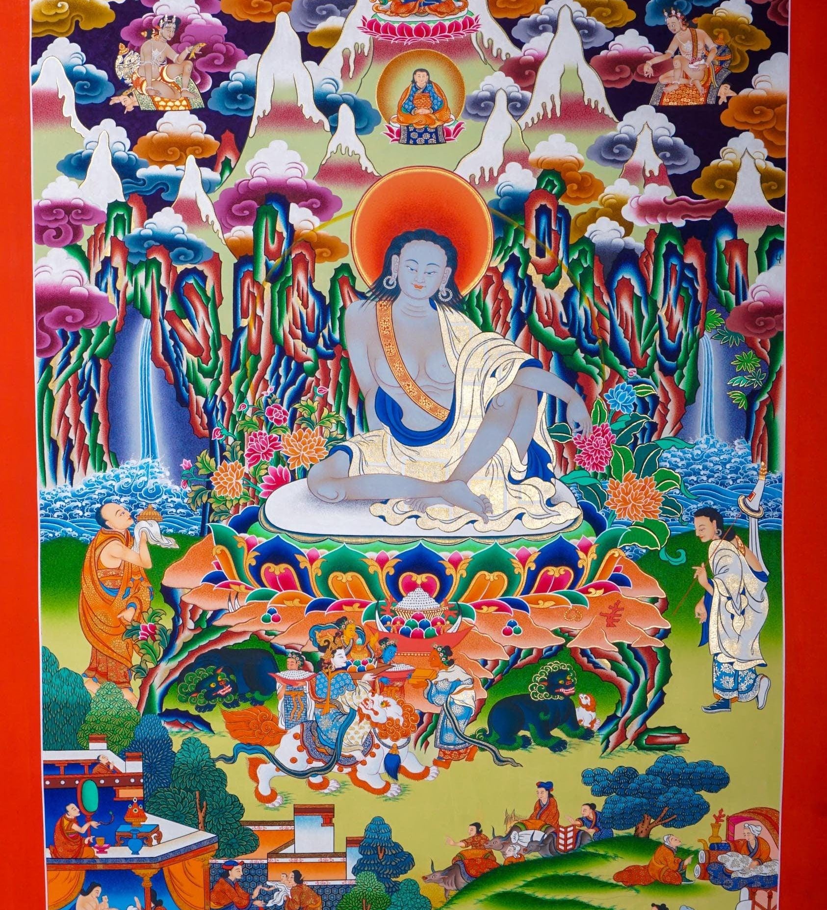 Hand painted Milarepa Thangka Painting for Spiritual gift and chakra cleansing 