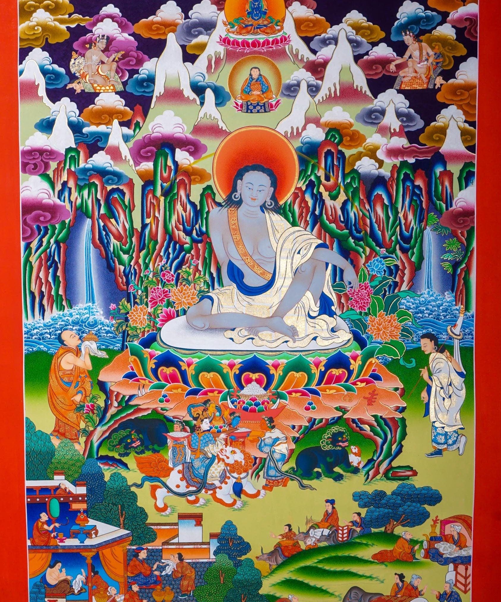 Hand painted Milarepa Thangka Painting for Spiritual gift and chakra cleansing 