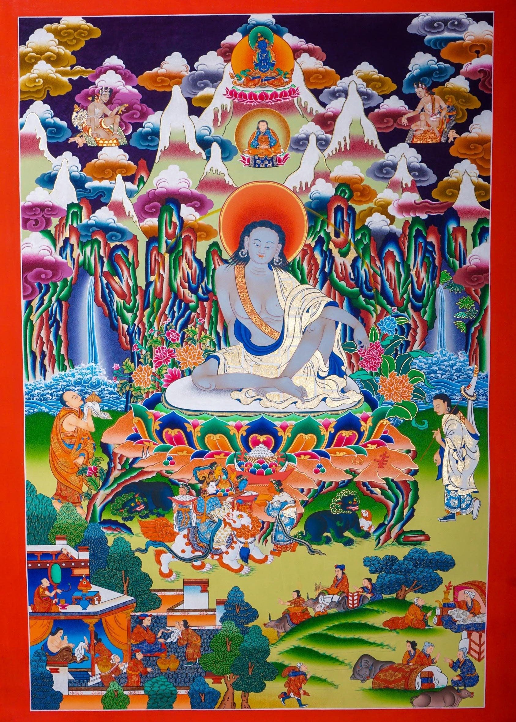 Hand painted Milarepa Thangka Painting for Spiritual gift and chakra cleansing 