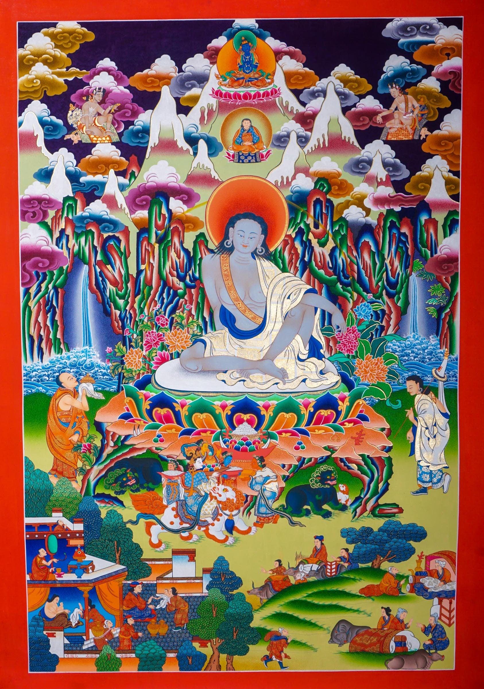 Hand painted Milarepa Thangka Painting for Spiritual gift and chakra cleansing 