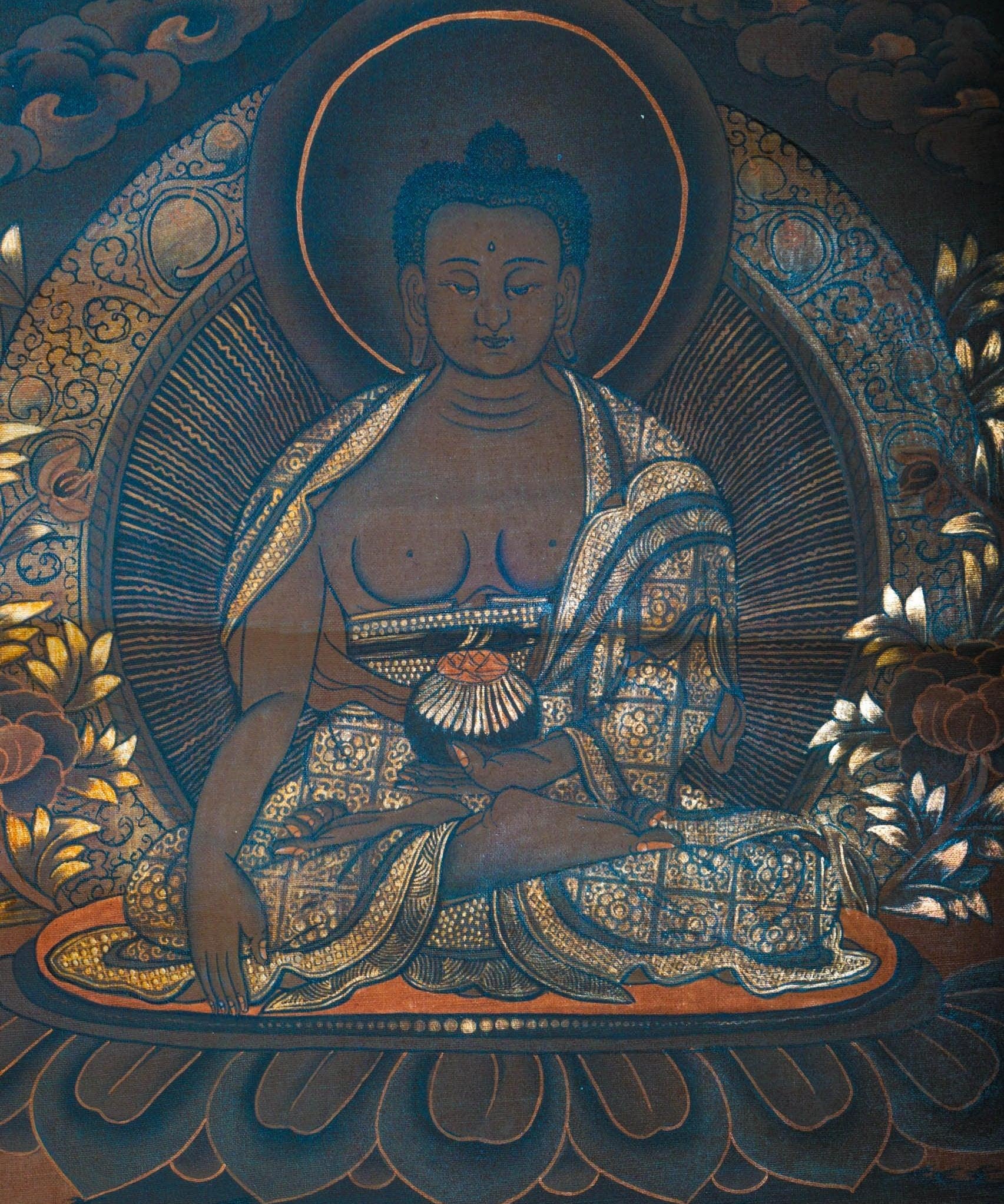 Antique Shakyamuni Buddha Thangka Art for healing and meditation