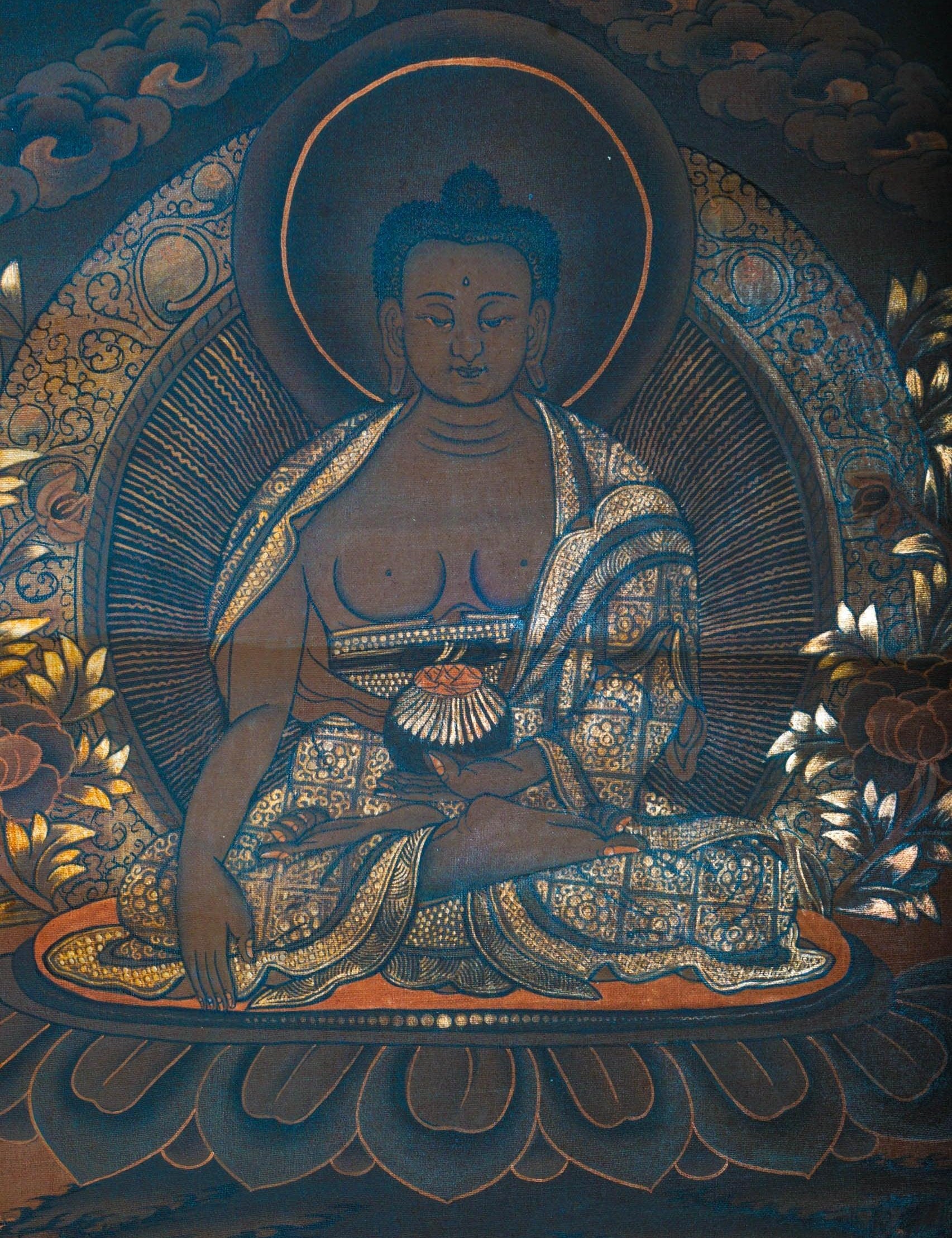 Antique Shakyamuni Buddha Thangka Art for healing and meditation