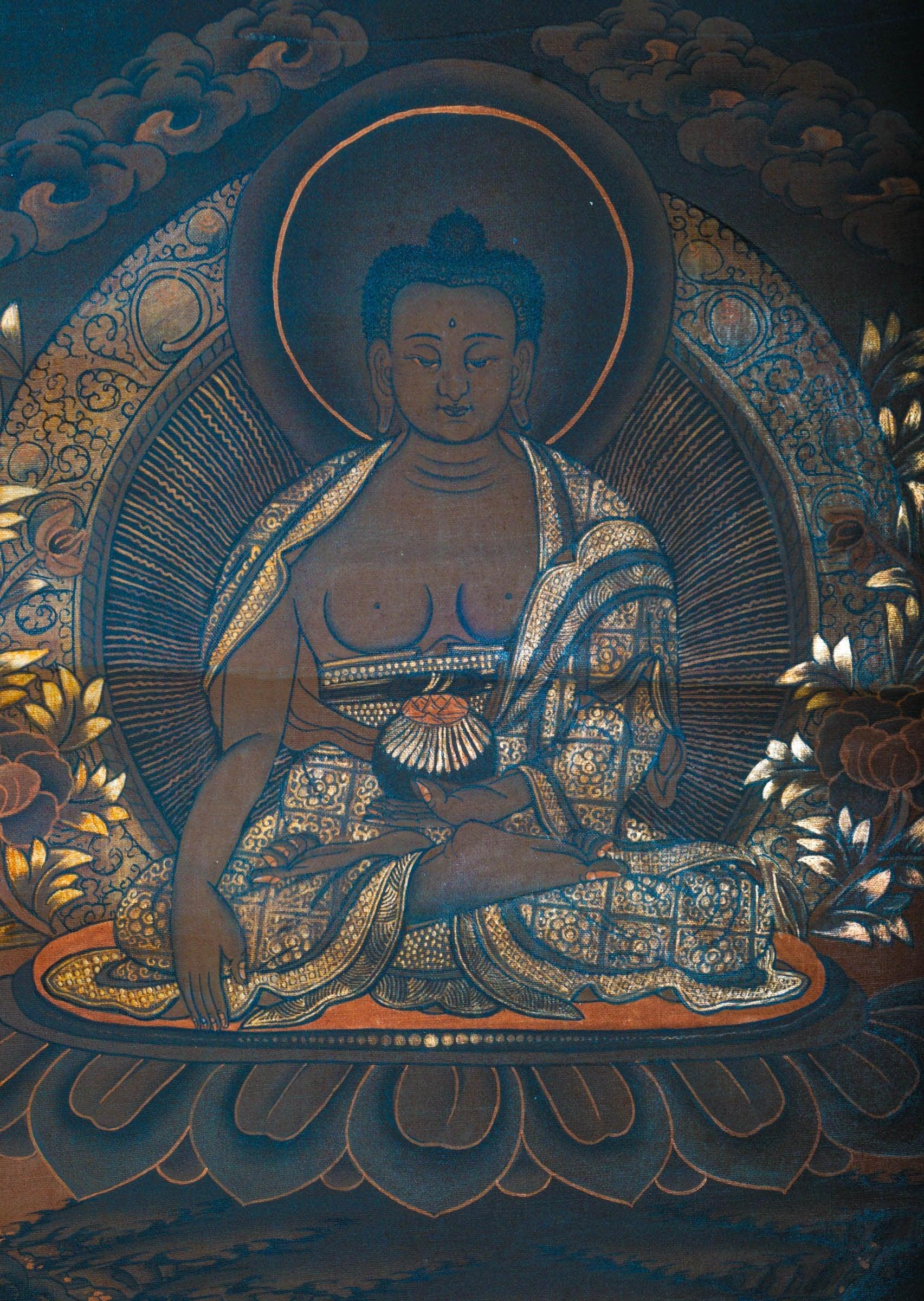 Antique Shakyamuni Buddha Thangka Art for healing and meditation