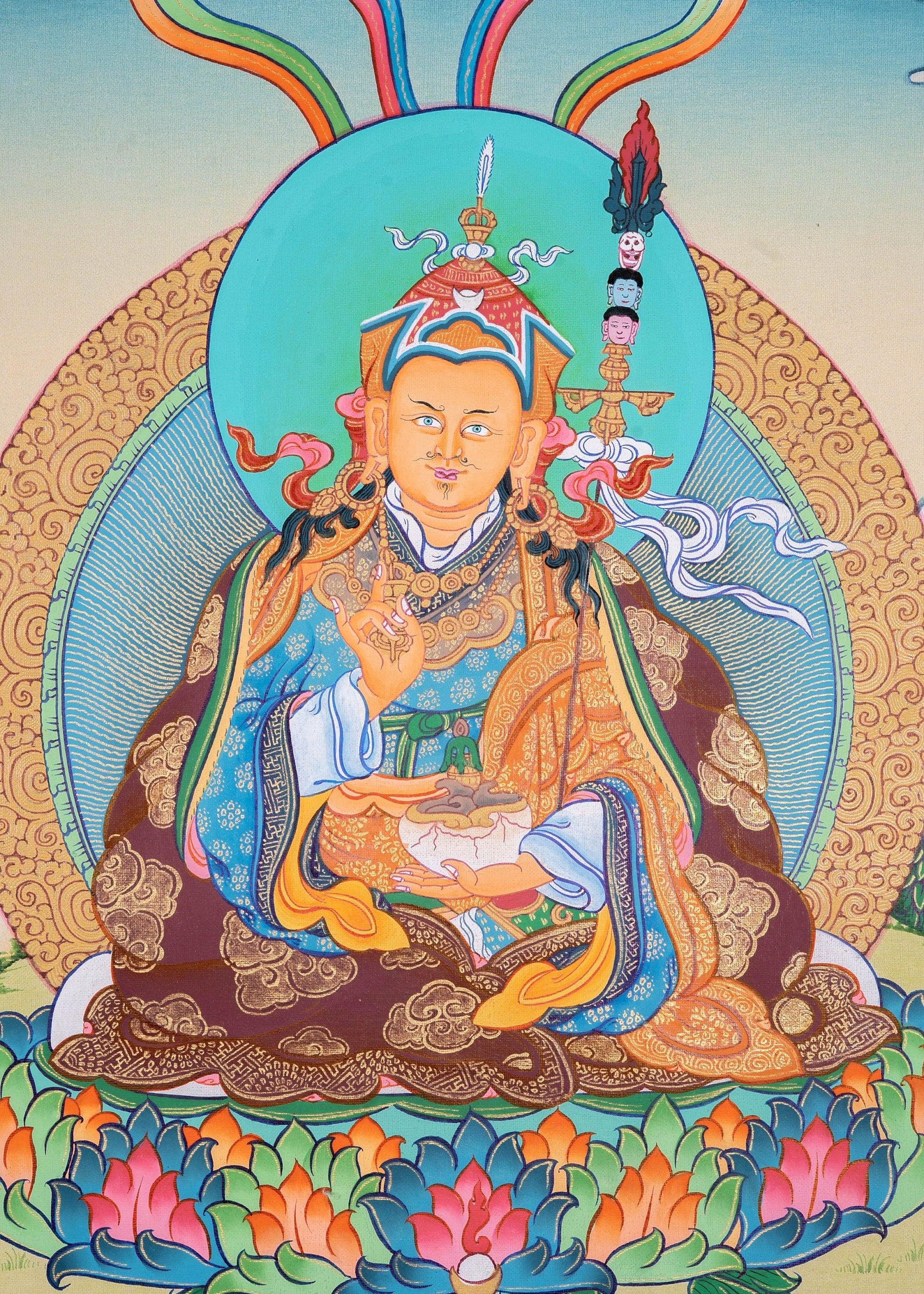 Guru Rinpoche Tibetan Thangka Painting For Meditational Practice and Spiritual Gifts