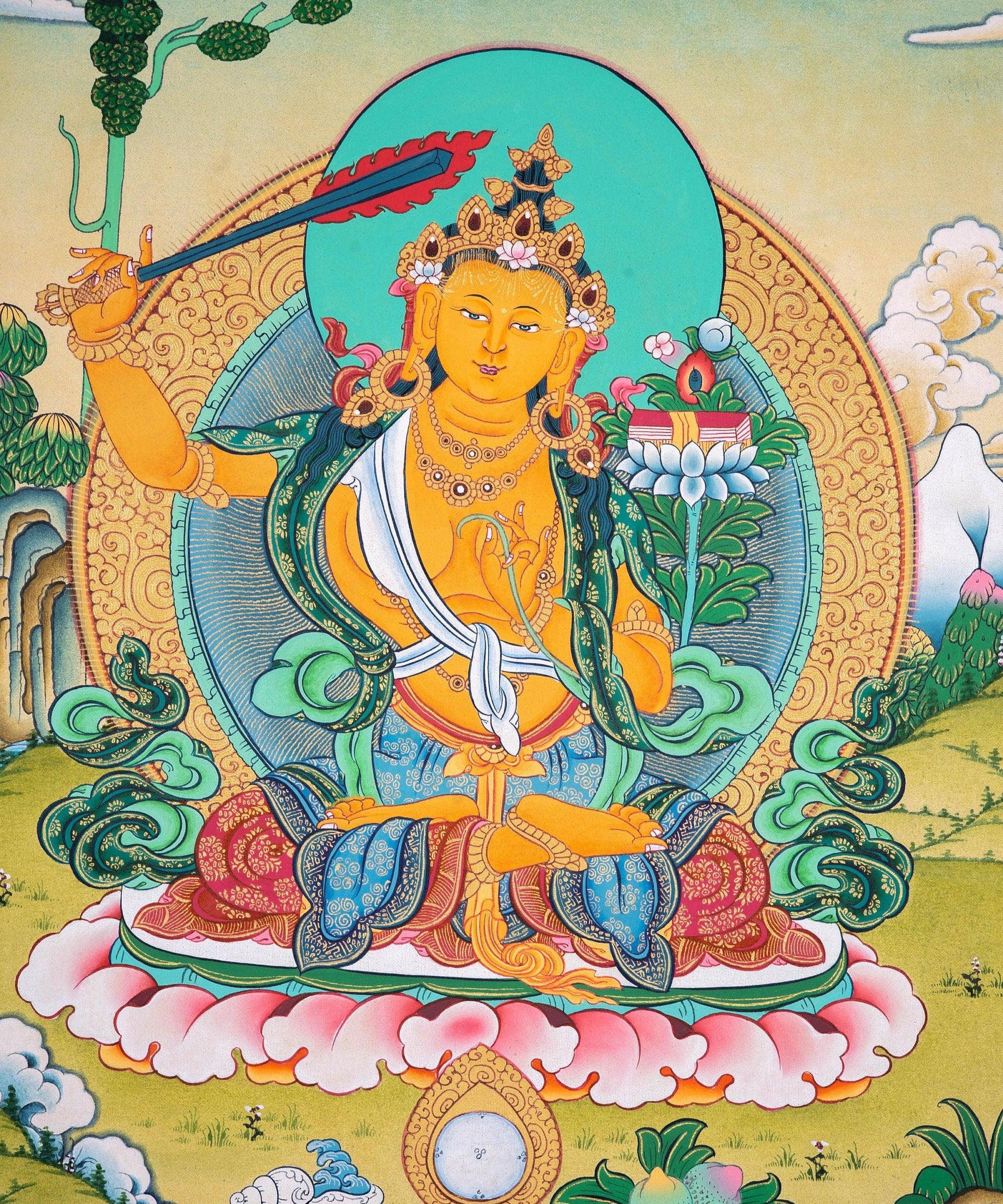 Genuine Hand Art Manjushri Thangka For Meditational Practice and Spiritual Gifts