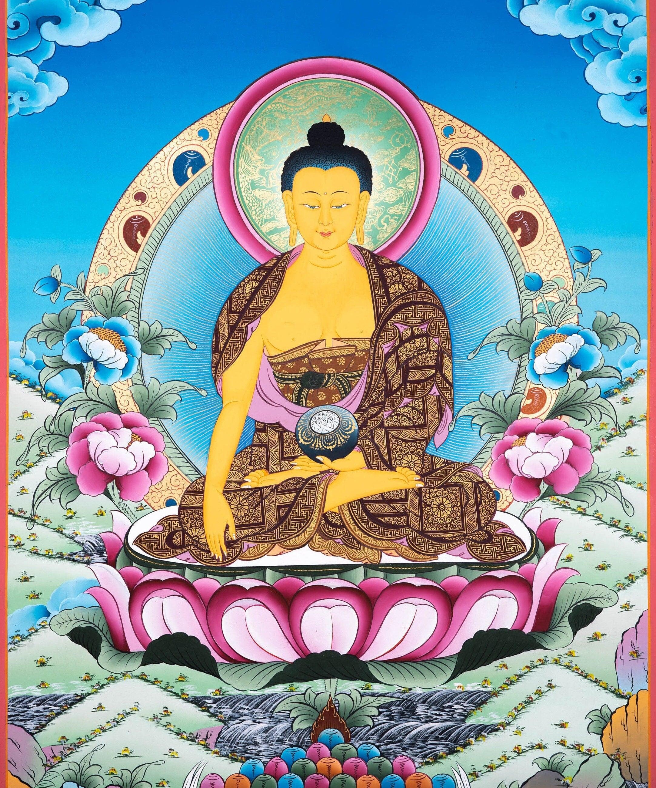Tibetan Thangka Painting of Shakyamuni Buddha