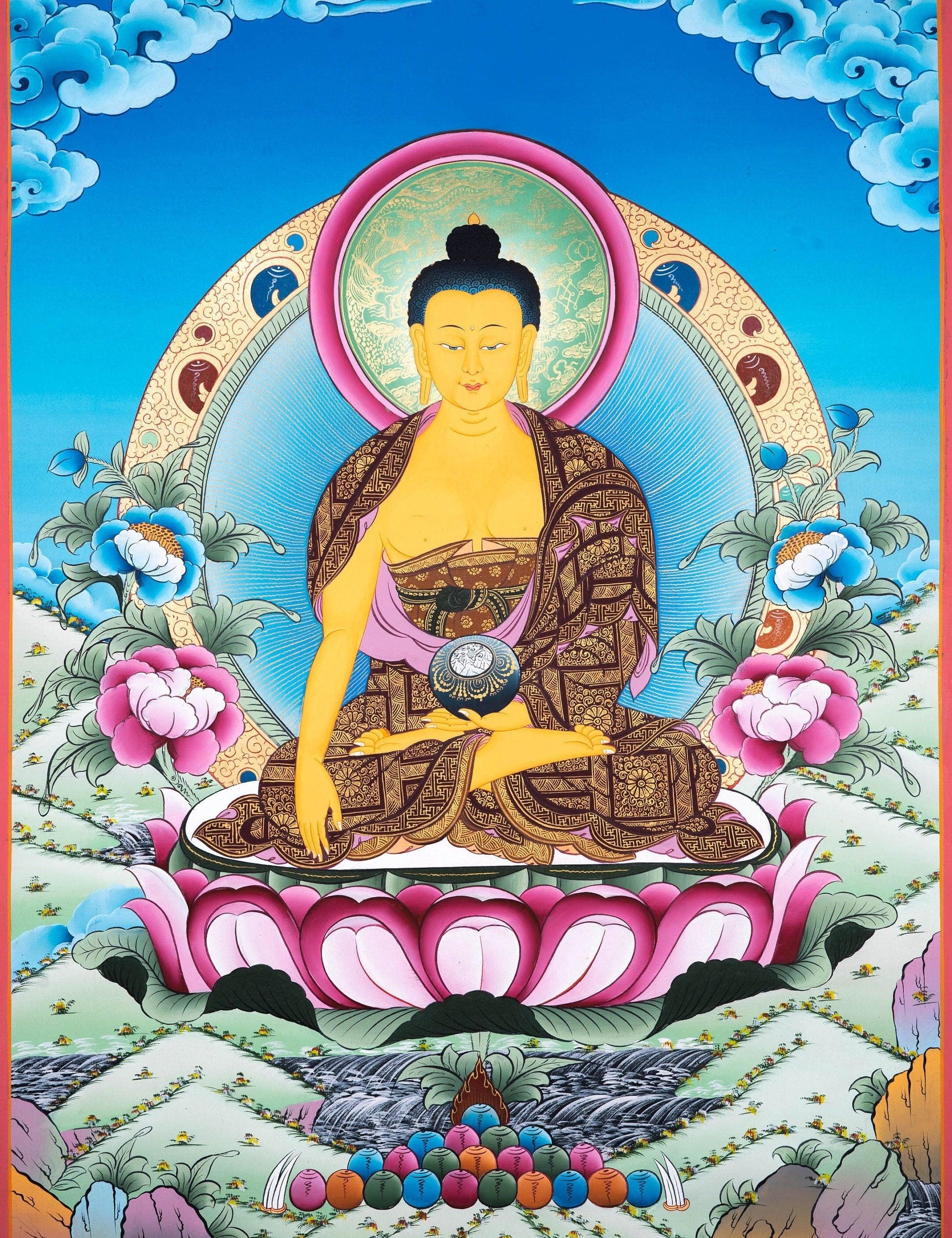 Tibetan Thangka Painting of Shakyamuni Buddha