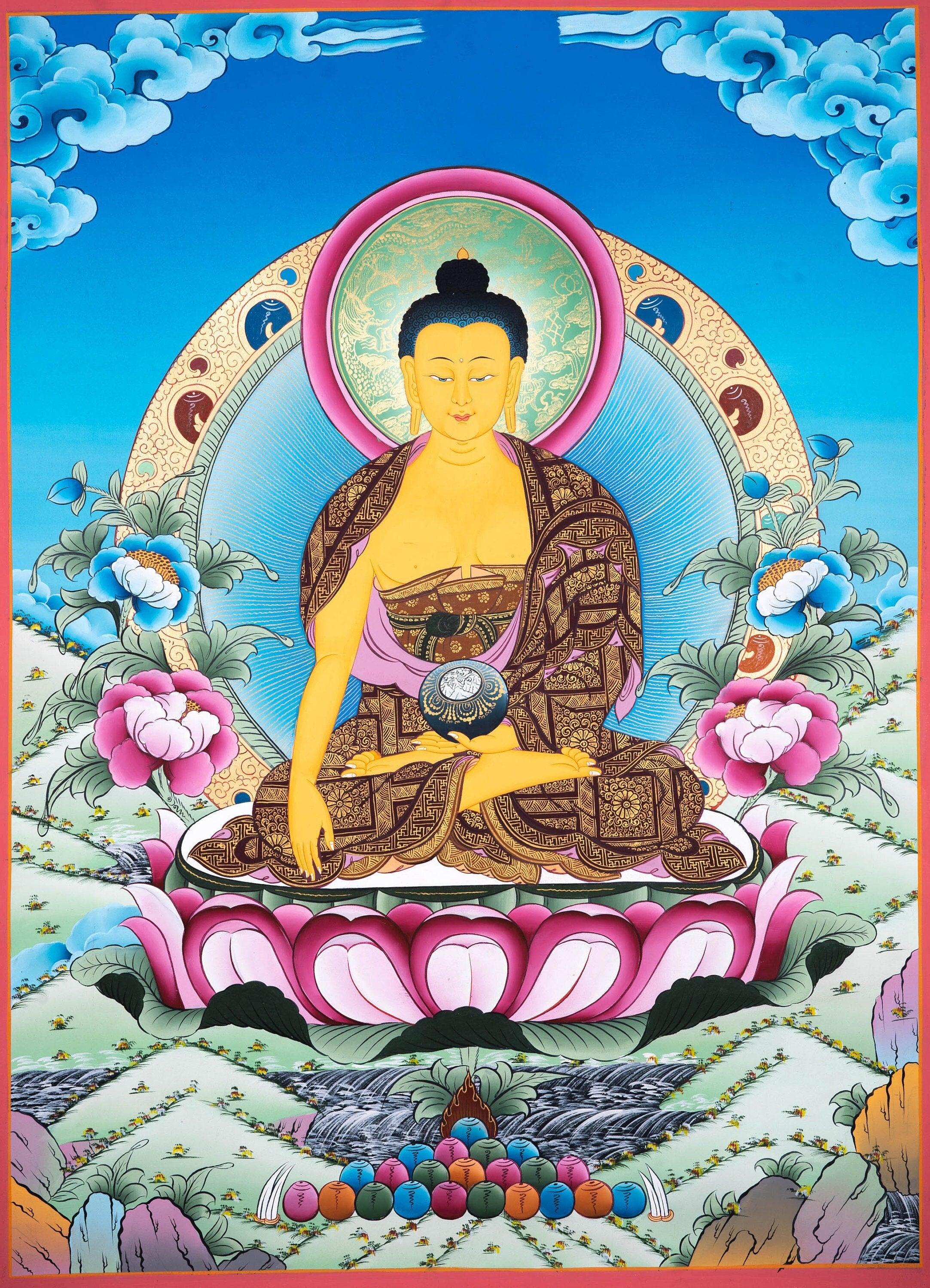 Tibetan Thangka Painting of Shakyamuni Buddha