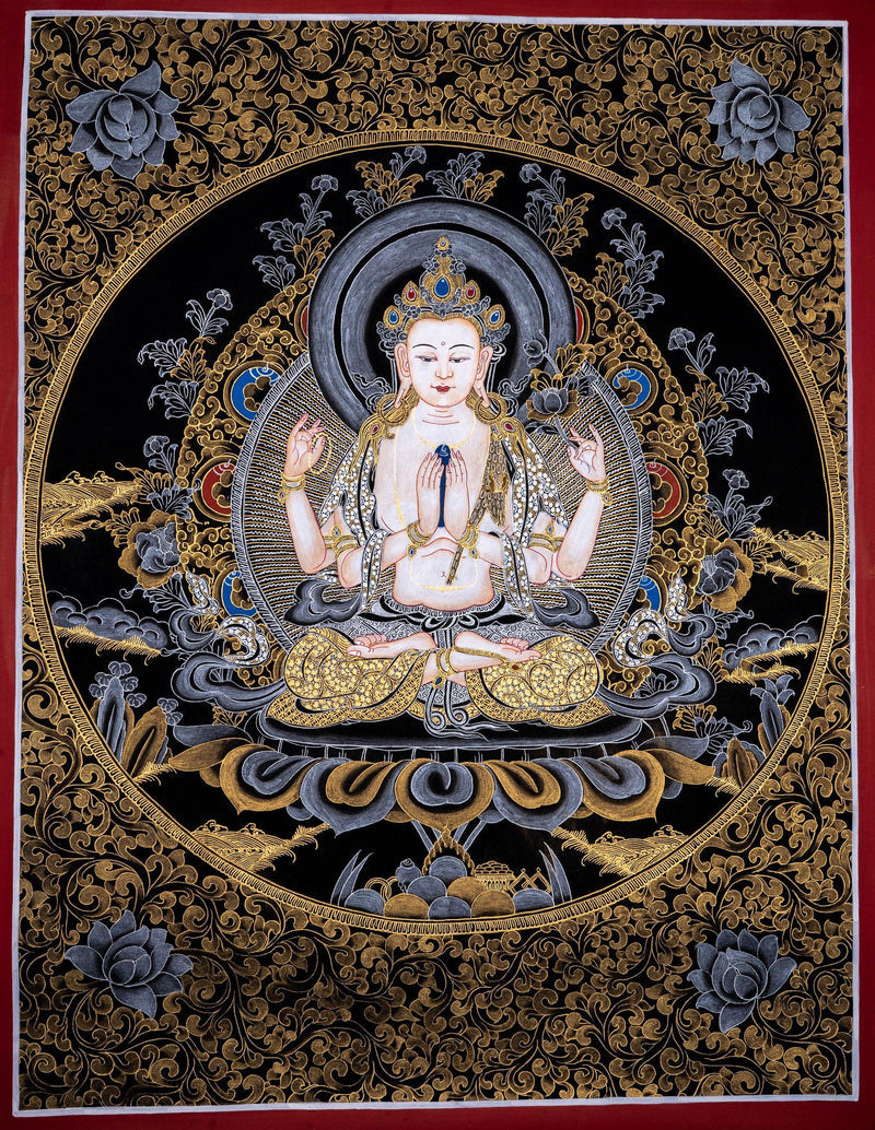 Chenrezig Thangka Painting from Nepal