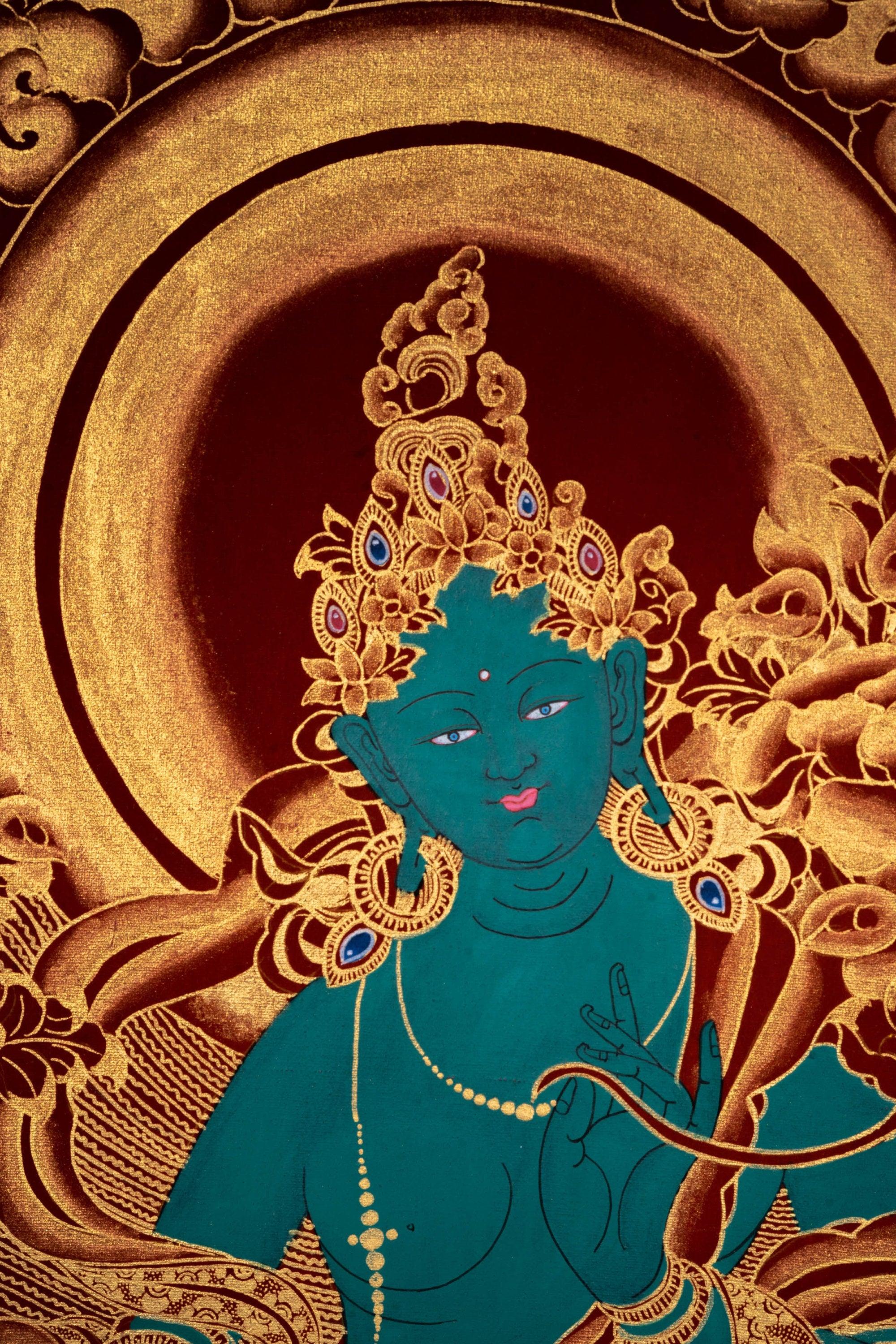 Green Tara Thangka for Decoration - Himalayas Shop