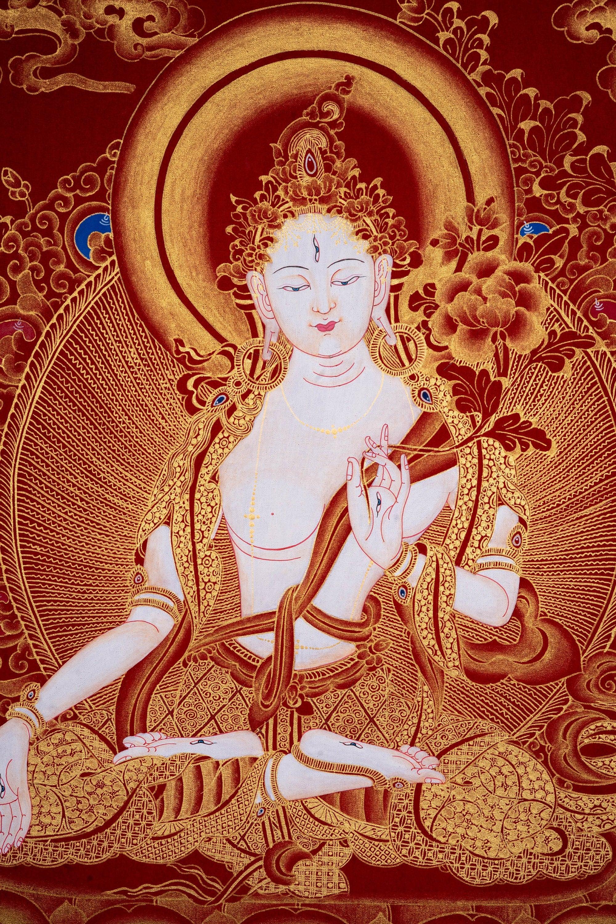 White Tara Thangka Painting Art from Nepal - Himalayas Shop