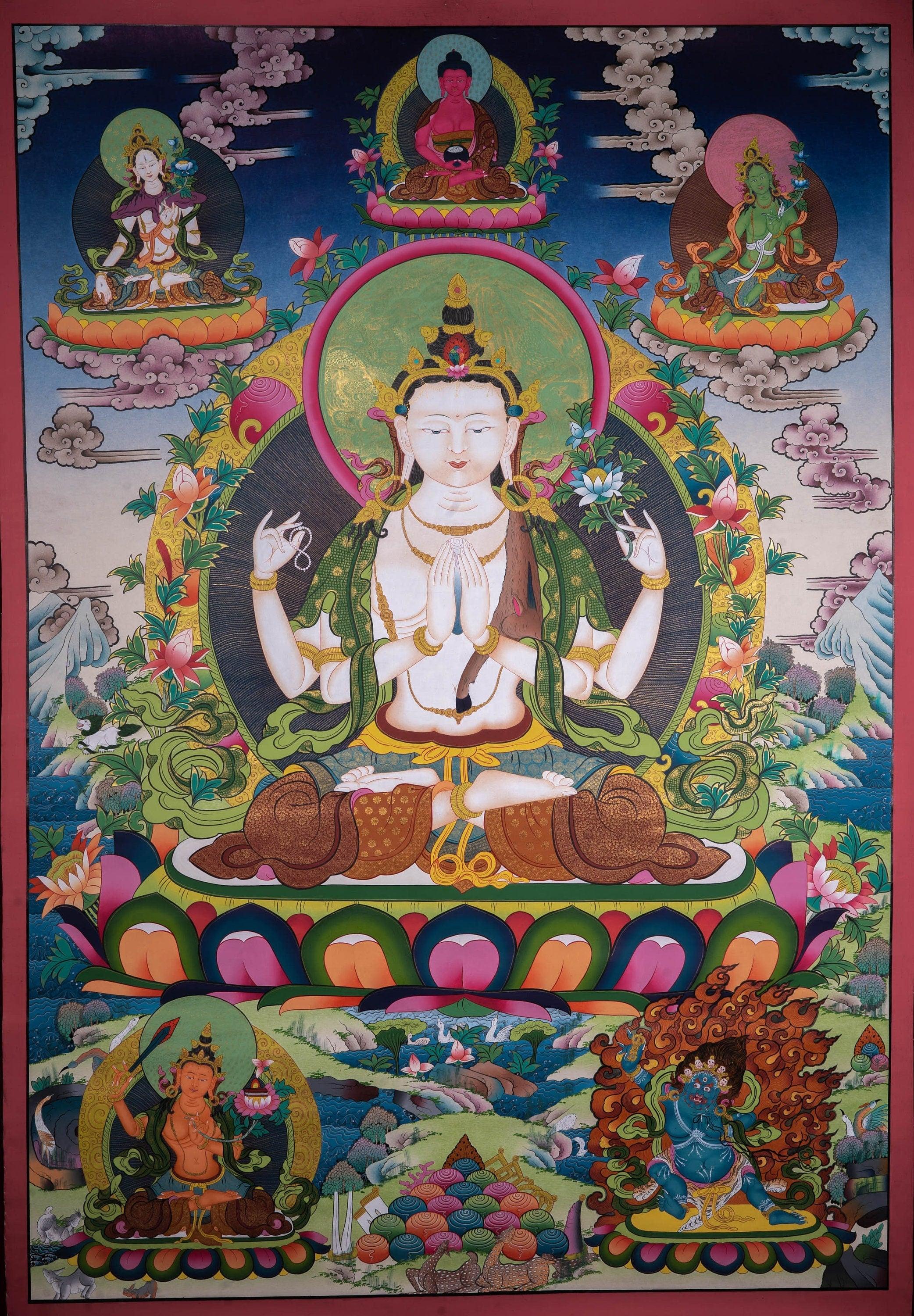 Beautiful Chenrezig thangka painting