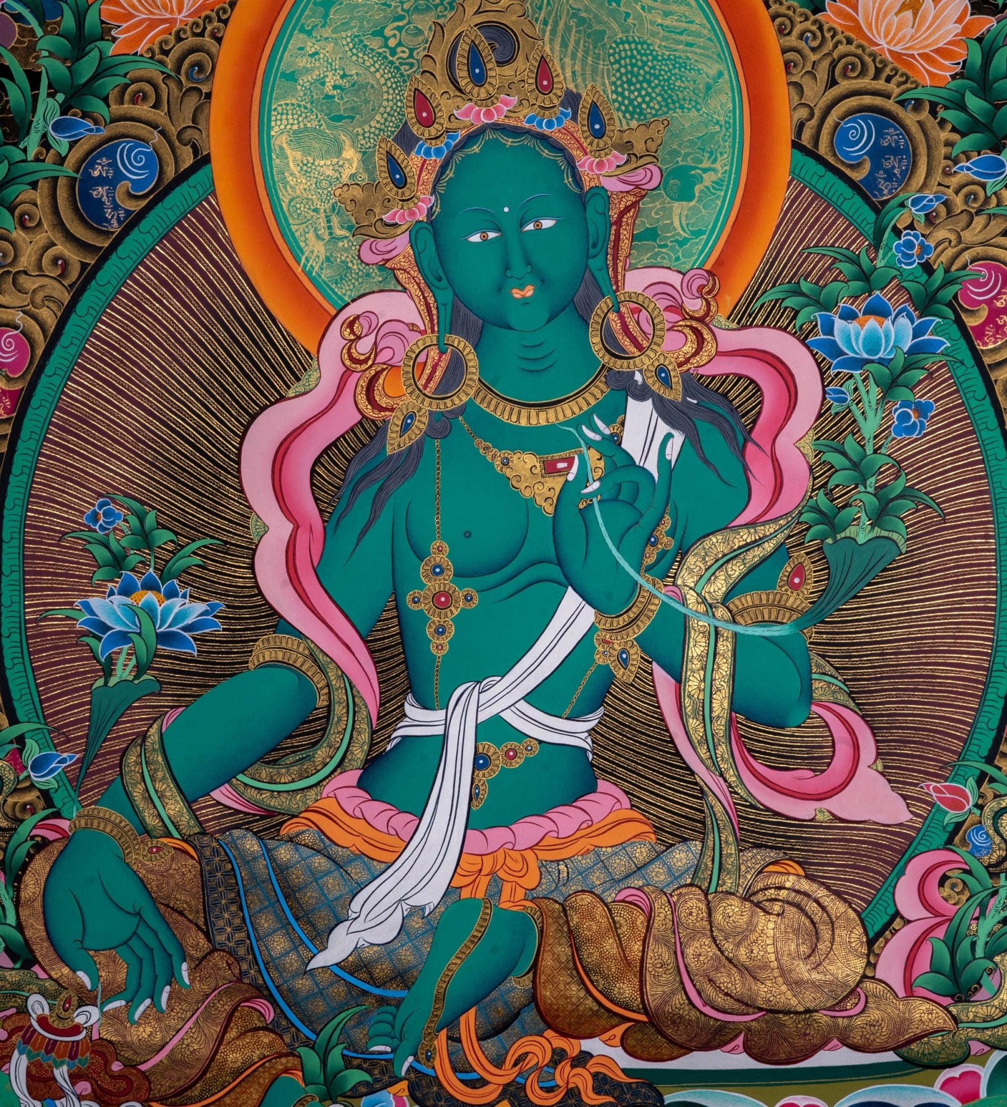 Beautiful Compassionate Green Tara Thangka Painting - Himalayas Shop