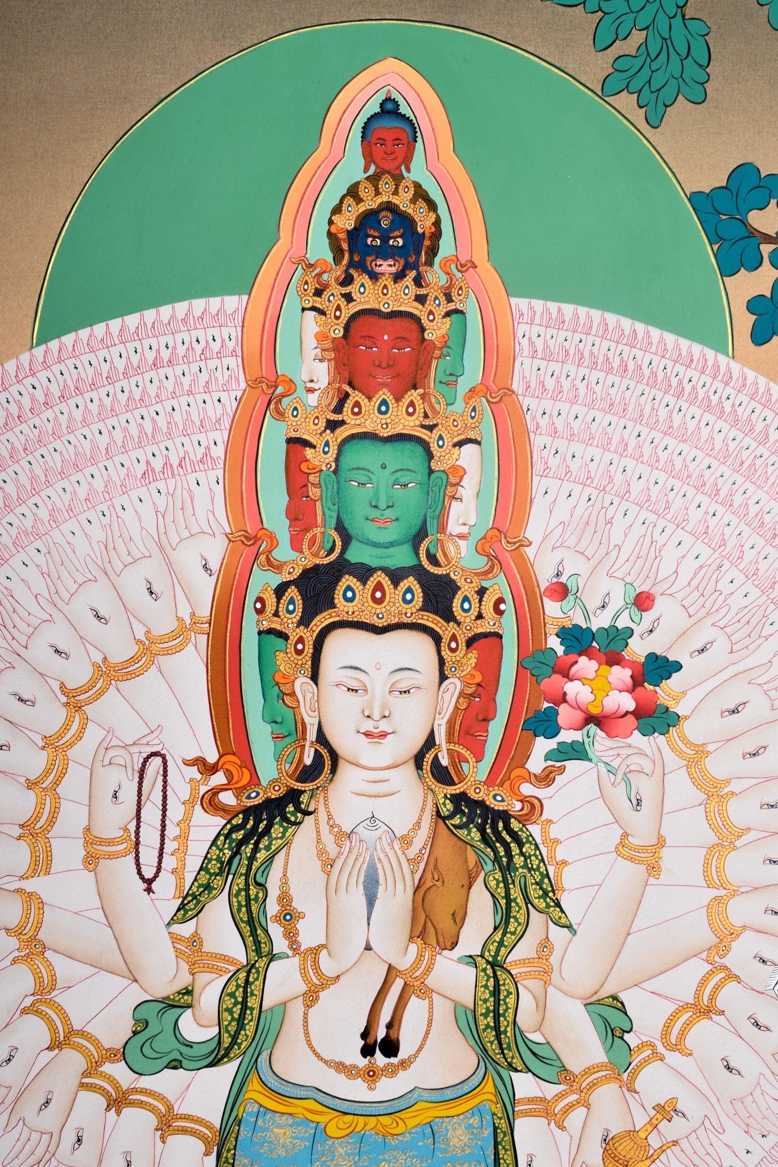 1000 Arm Lokeshowor - Avalokiteshvara Thangka for Home Decoration and Chakra Healing