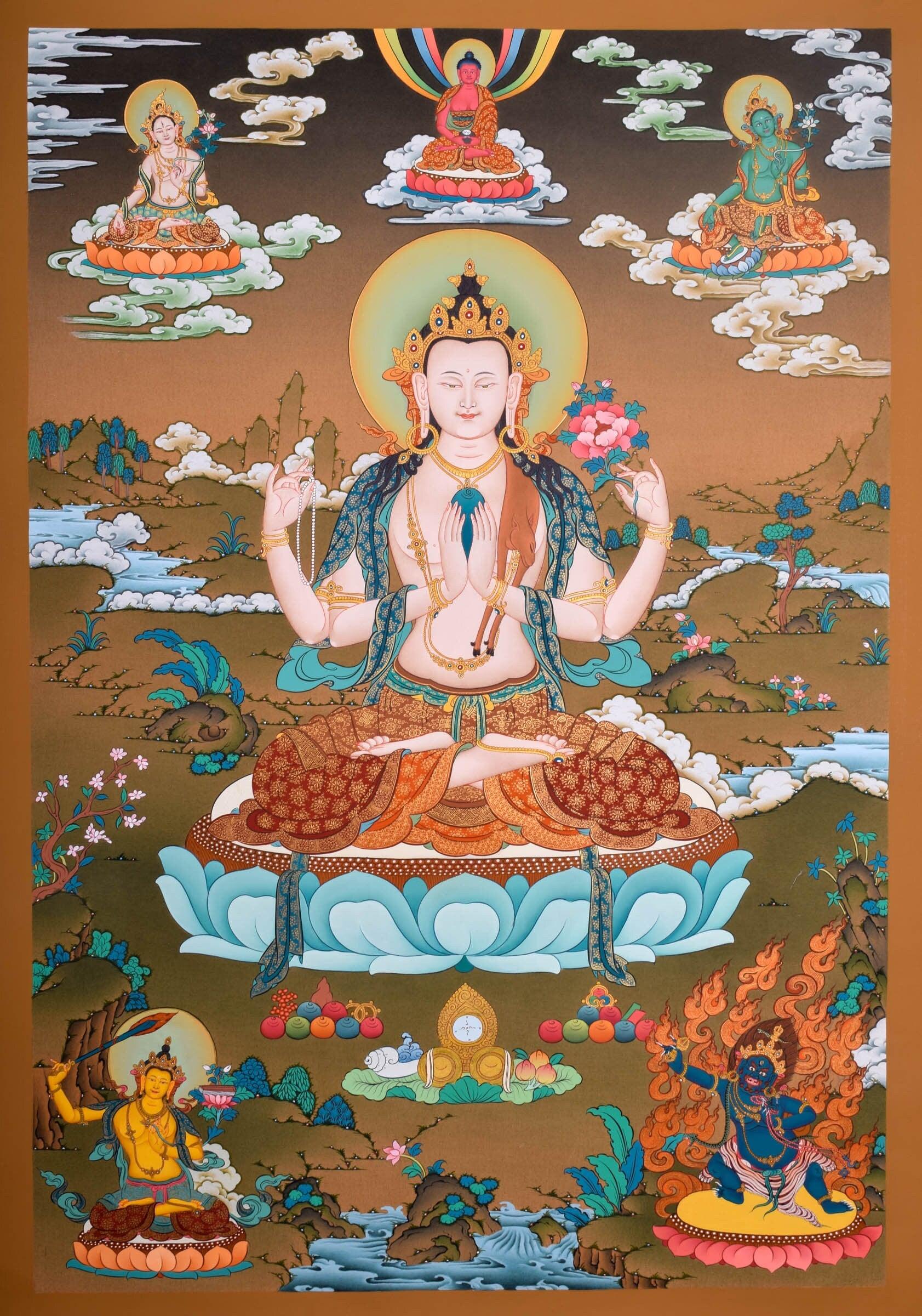 Beautiful Chenrezig Thangka Art for Wall Hanging and Chakra Cleansing