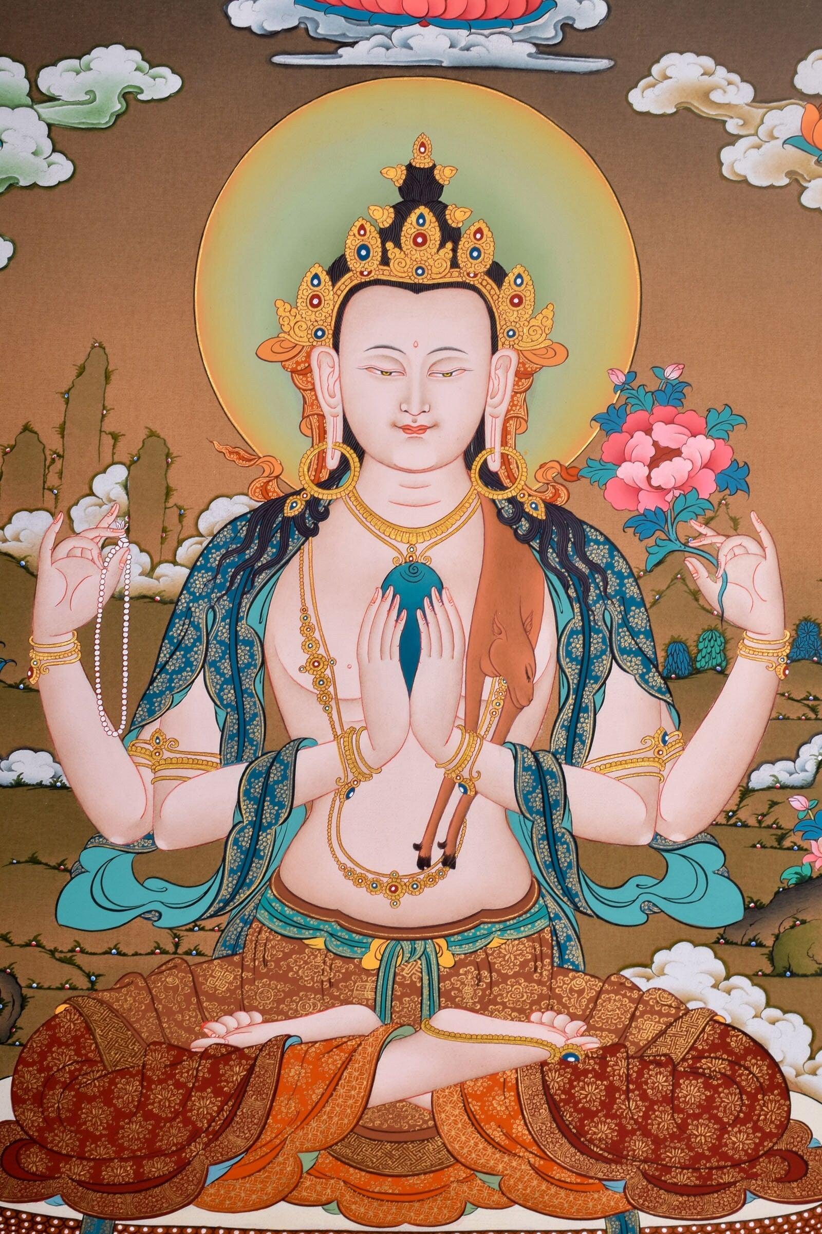 Beautiful Chenrezig Thangka Art for Wall Hanging and Chakra Cleansing
