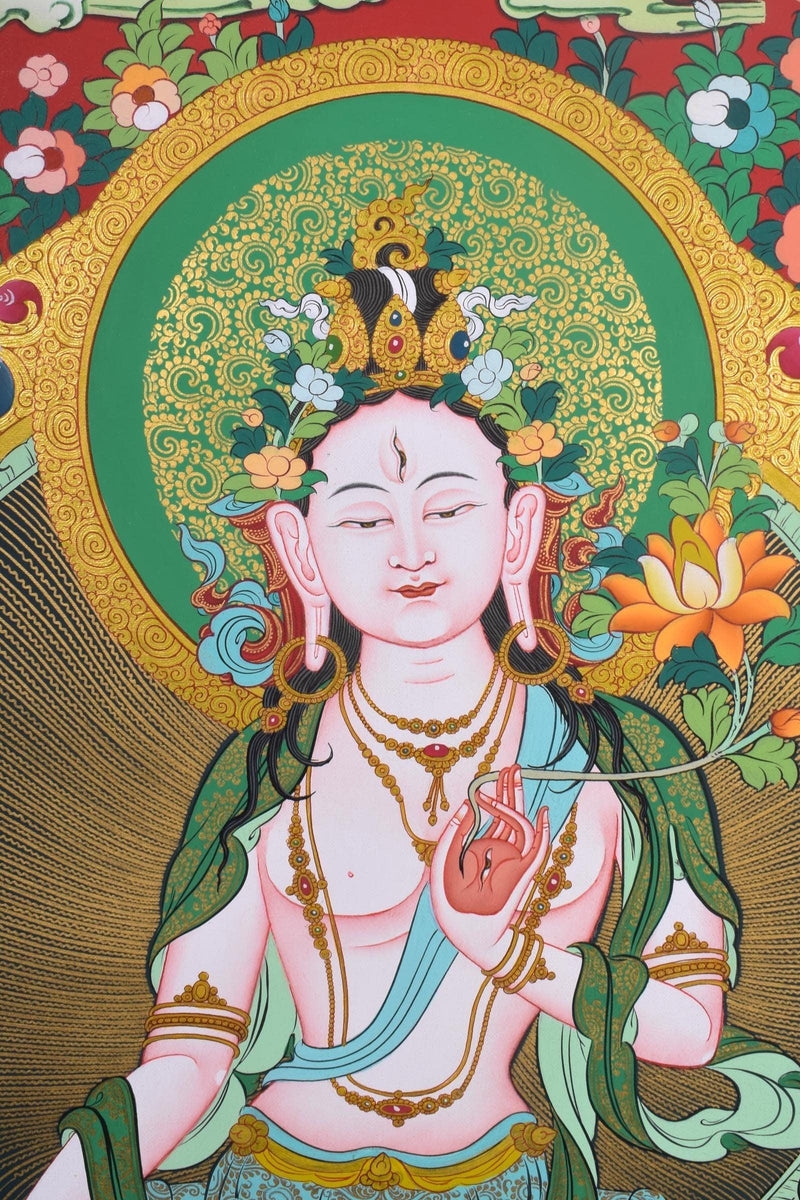 White Tara Thangka Painting for Room Decor and Wall Hanging