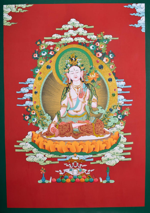 White Tara Thangka Painting for Room Decor and Wall Hanging