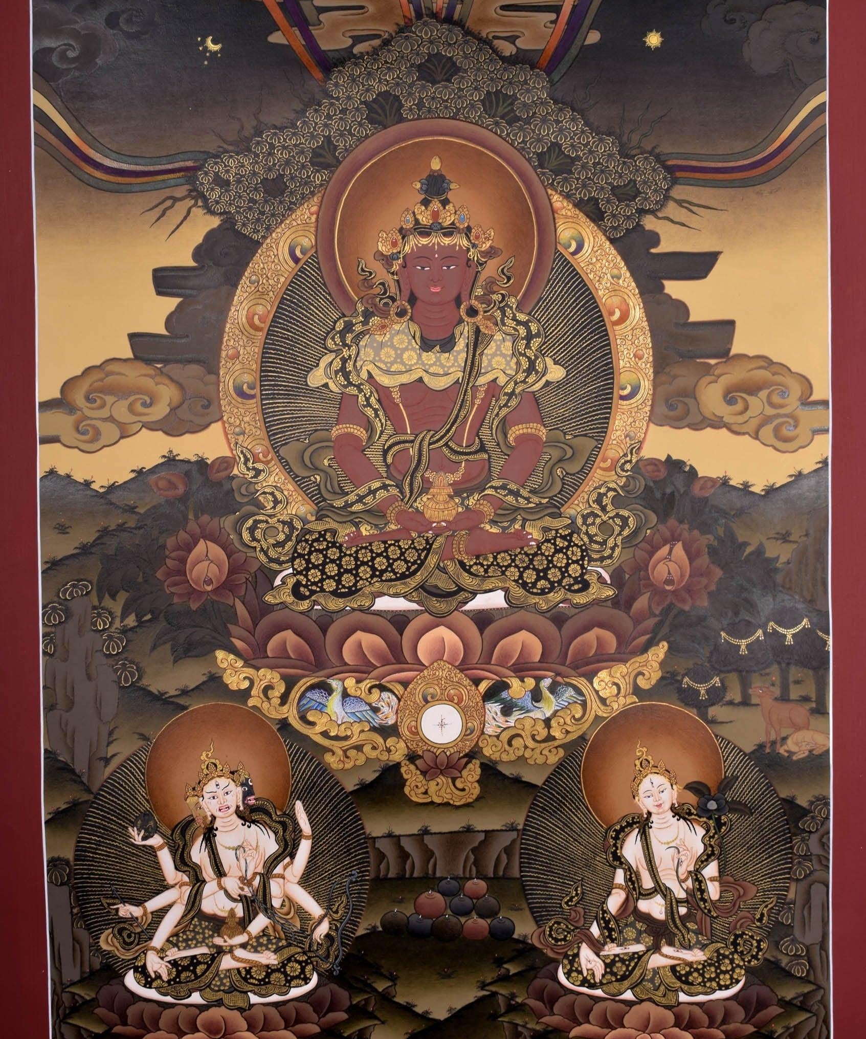 Amitayus Buddha Thangka Painting for meditational practice and spiritual gift