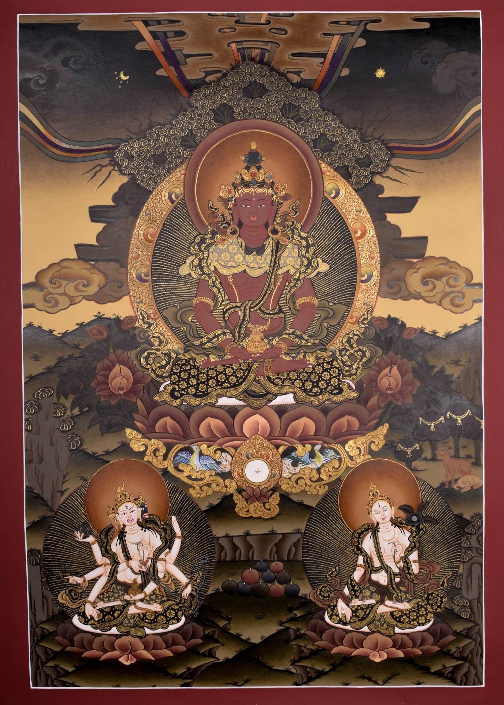 Amitayus Buddha Thangka Painting for meditational practice and spiritual gift