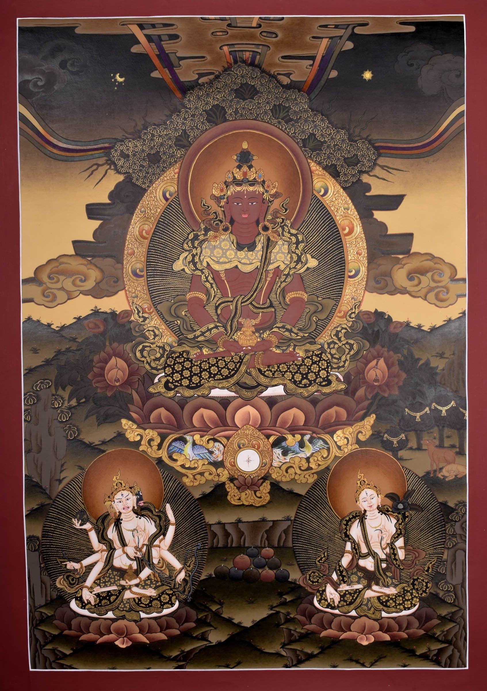 Amitayus Buddha Thangka Painting for meditational practice and spiritual gift