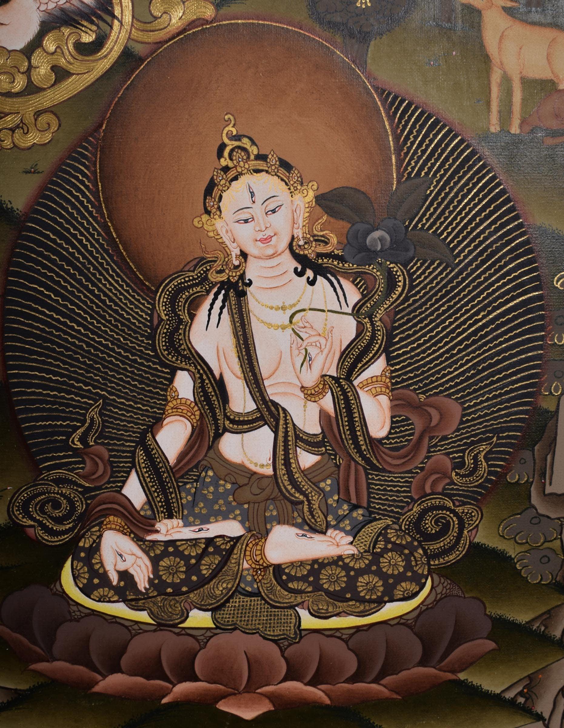 Handmade Amitayus Thangka Painting on Cotton Canvas