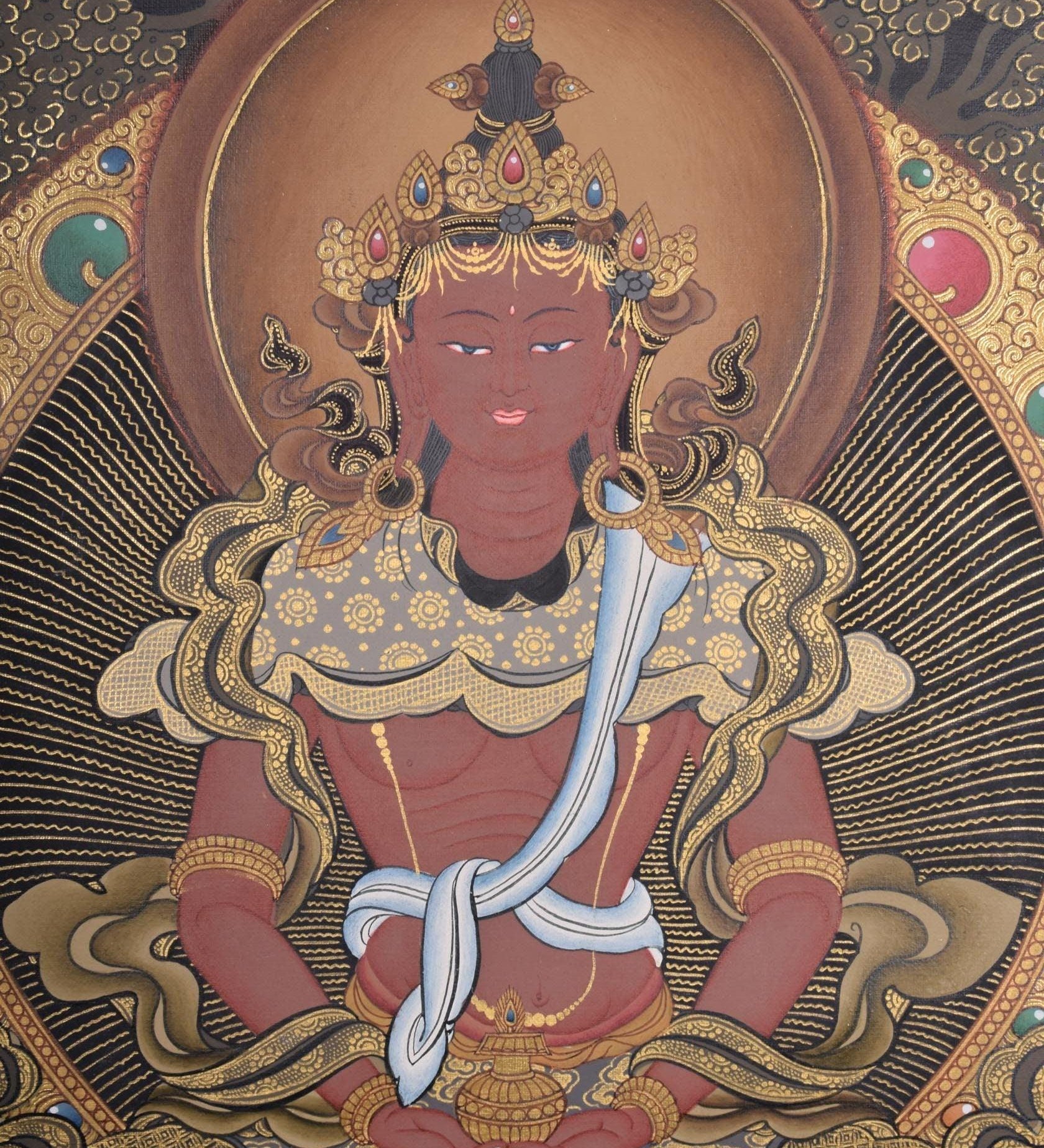 Handmade Amitayus Thangka Painting on Cotton Canvas