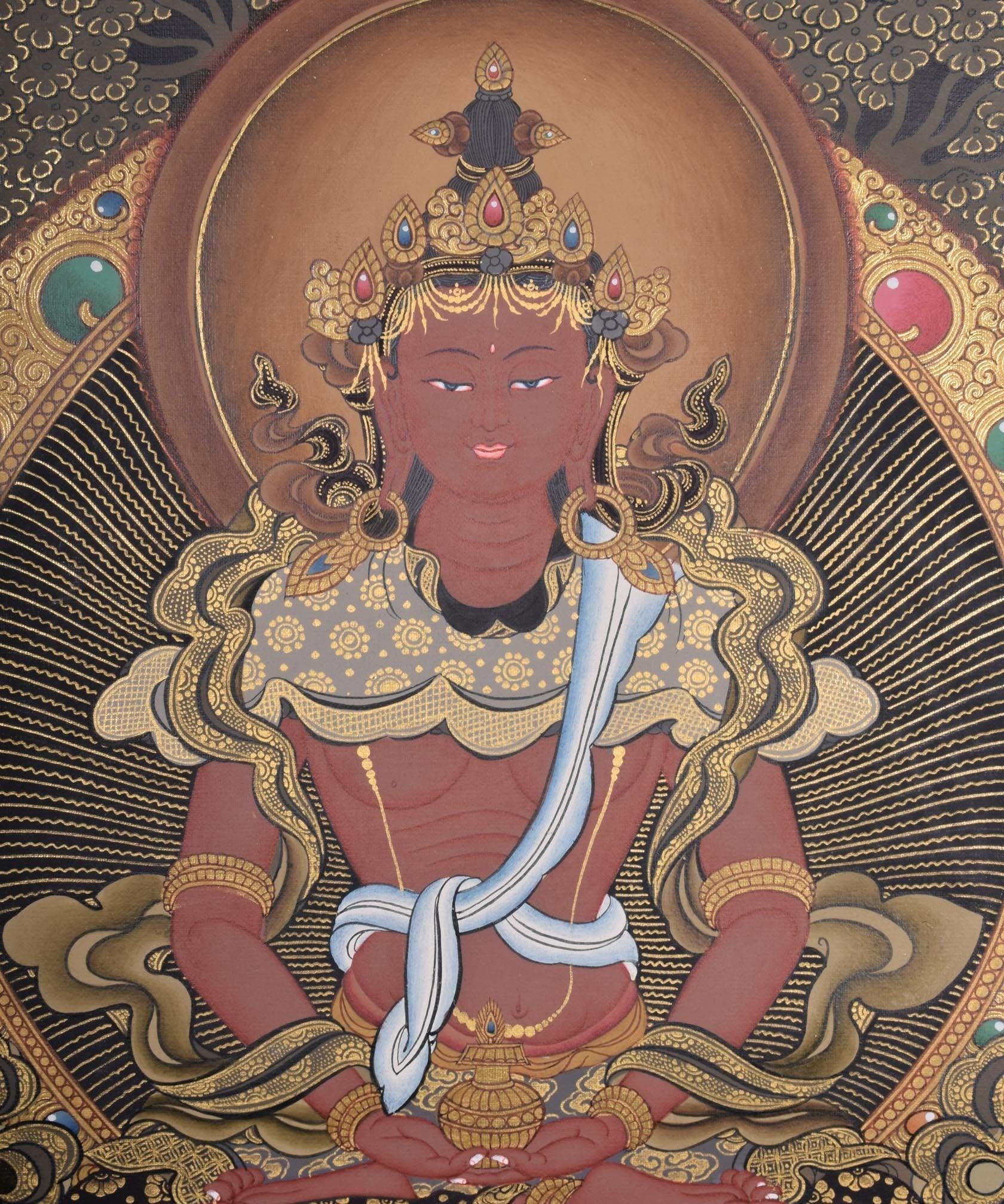 Handmade Amitayus Thangka Painting on Cotton Canvas