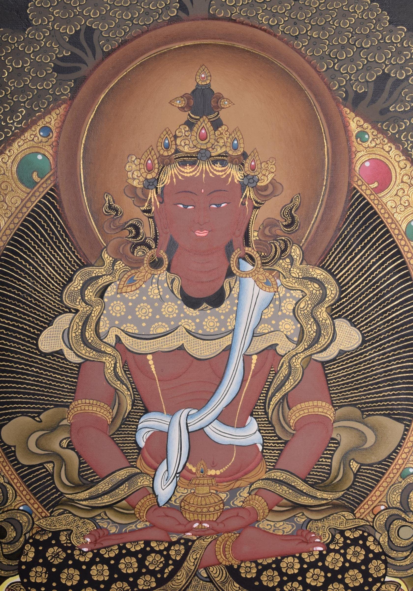 Handmade Amitayus Thangka Painting on Cotton Canvas