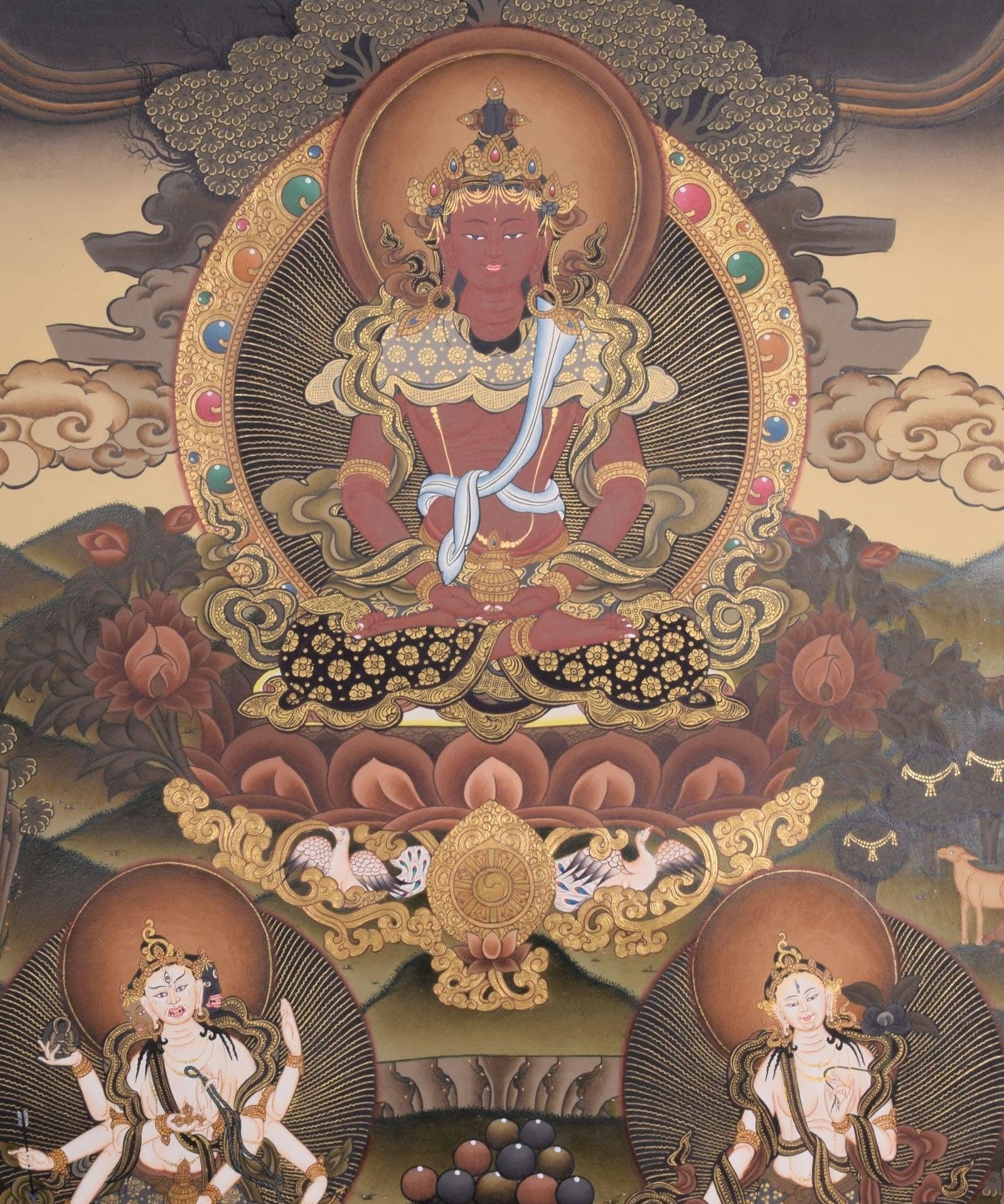 Handmade Amitayus Thangka Painting on Cotton Canvas