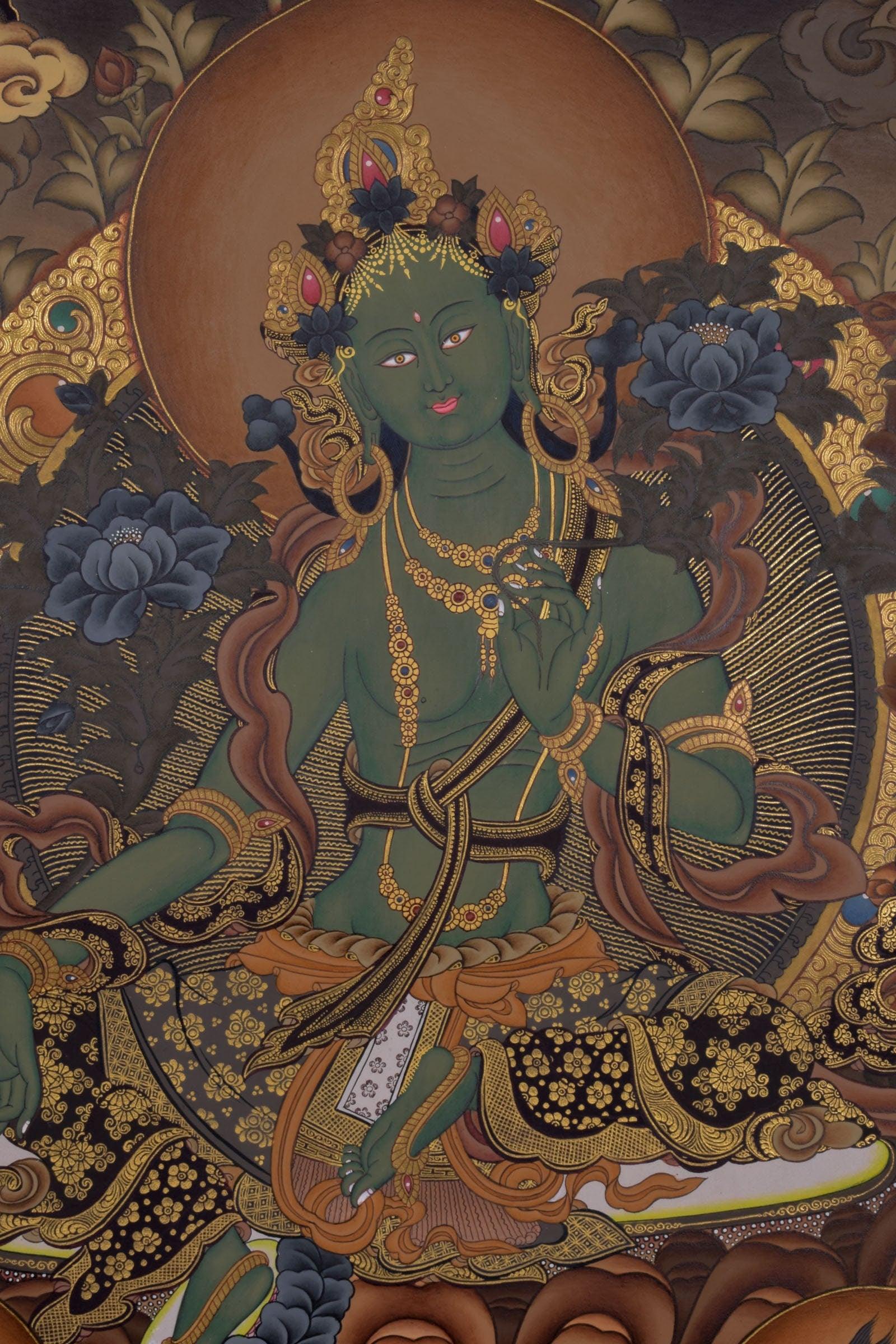 Green Tara Tibetan Thangka For Meditational Practice and Spiritual Gifts