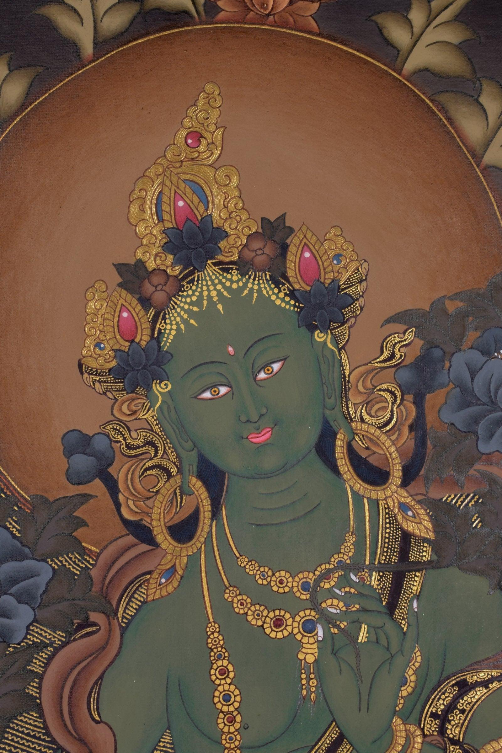 Green Tara Tibetan Thangka For Meditational Practice and Spiritual Gifts