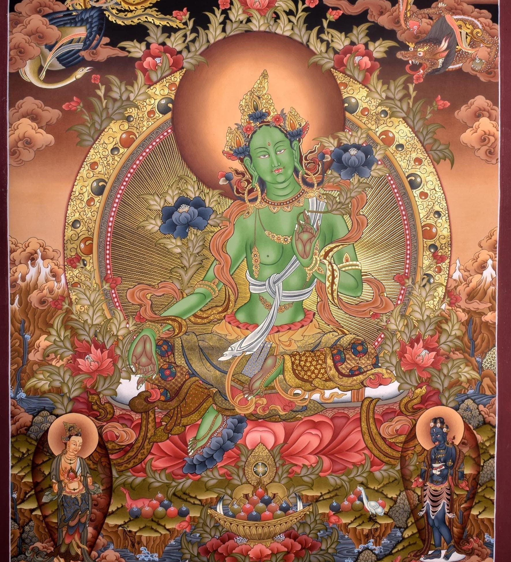 Green Tara Female Deity Thangka Painting - Himalayas Shop