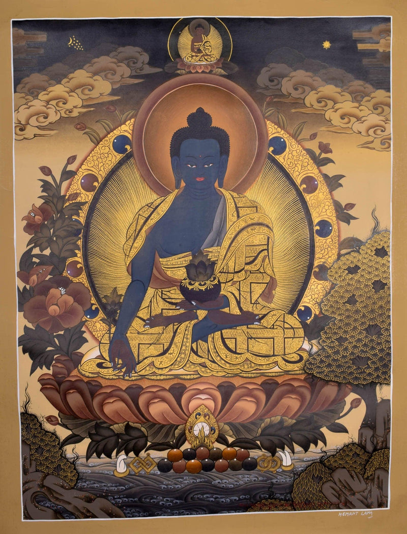 Tibetan Thangka painting of Medicine Buddha  For home decor and and Wall hanging 
