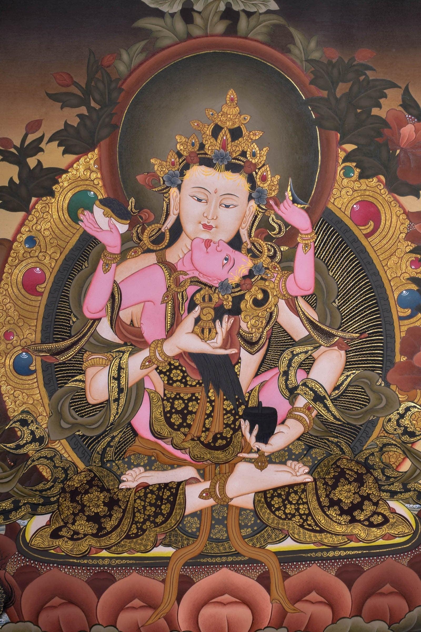 Vajrasattva Shakti Tibetan Thangka - Himalayas Shop